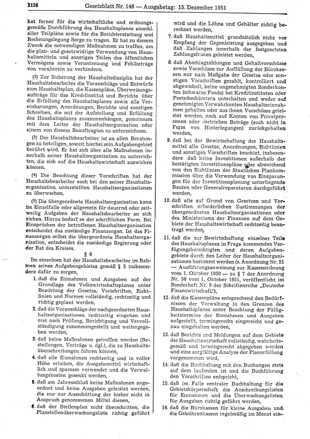 Gesetzblatt (GBl.) der Deutschen Demokratischen Republik (DDR) 1951, Seite 1136 (GBl. DDR 1951, S. 1136)