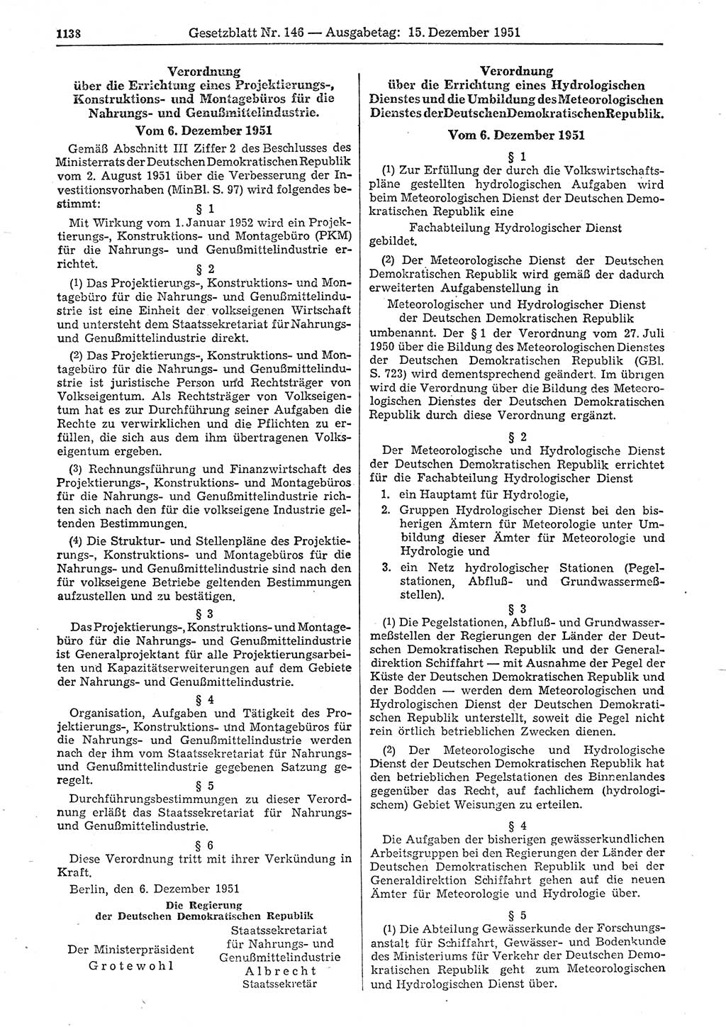 Gesetzblatt (GBl.) der Deutschen Demokratischen Republik (DDR) 1951, Seite 1138 (GBl. DDR 1951, S. 1138)