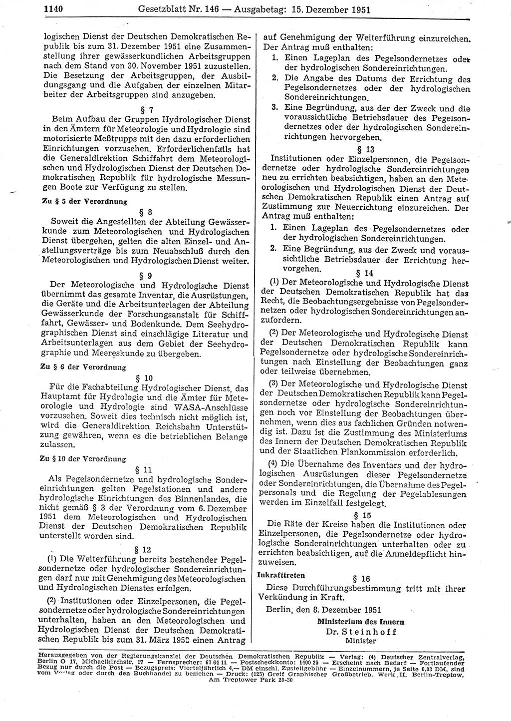 Gesetzblatt (GBl.) der Deutschen Demokratischen Republik (DDR) 1951, Seite 1140 (GBl. DDR 1951, S. 1140)