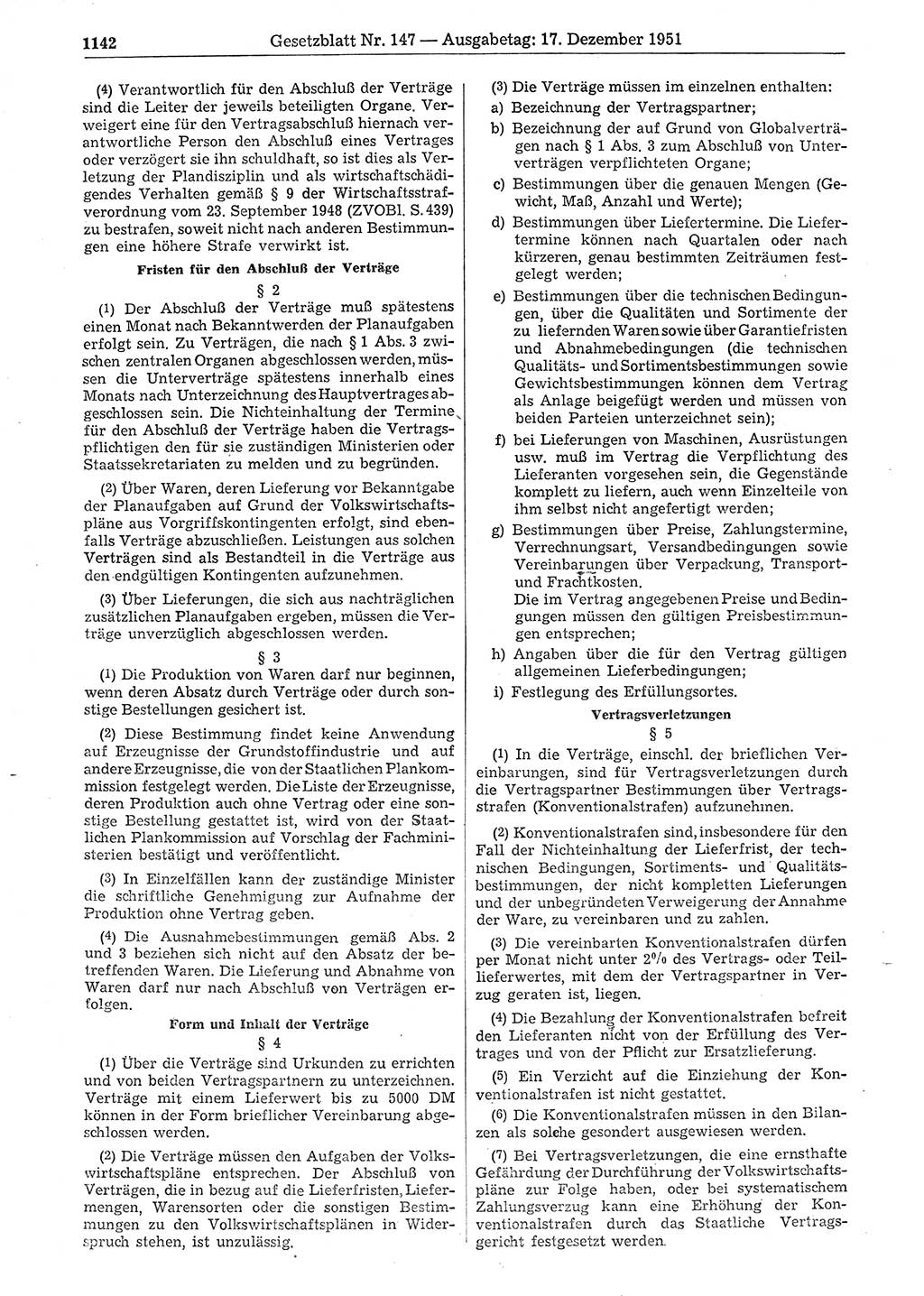 Gesetzblatt (GBl.) der Deutschen Demokratischen Republik (DDR) 1951, Seite 1142 (GBl. DDR 1951, S. 1142)