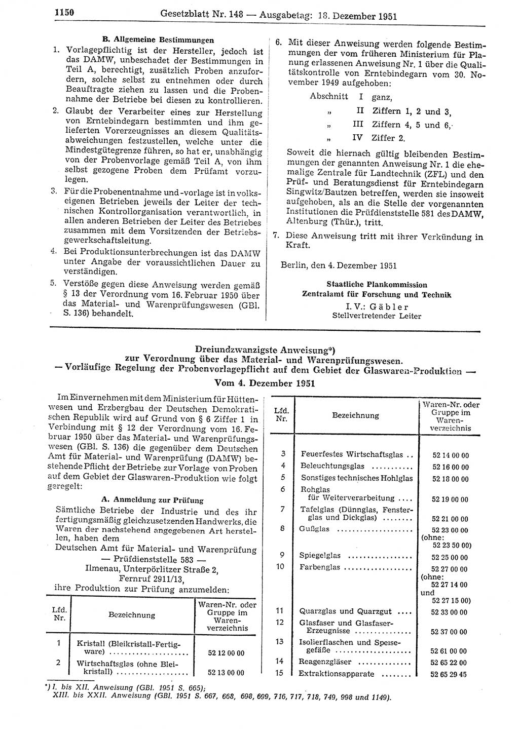 Gesetzblatt (GBl.) der Deutschen Demokratischen Republik (DDR) 1951, Seite 1150 (GBl. DDR 1951, S. 1150)