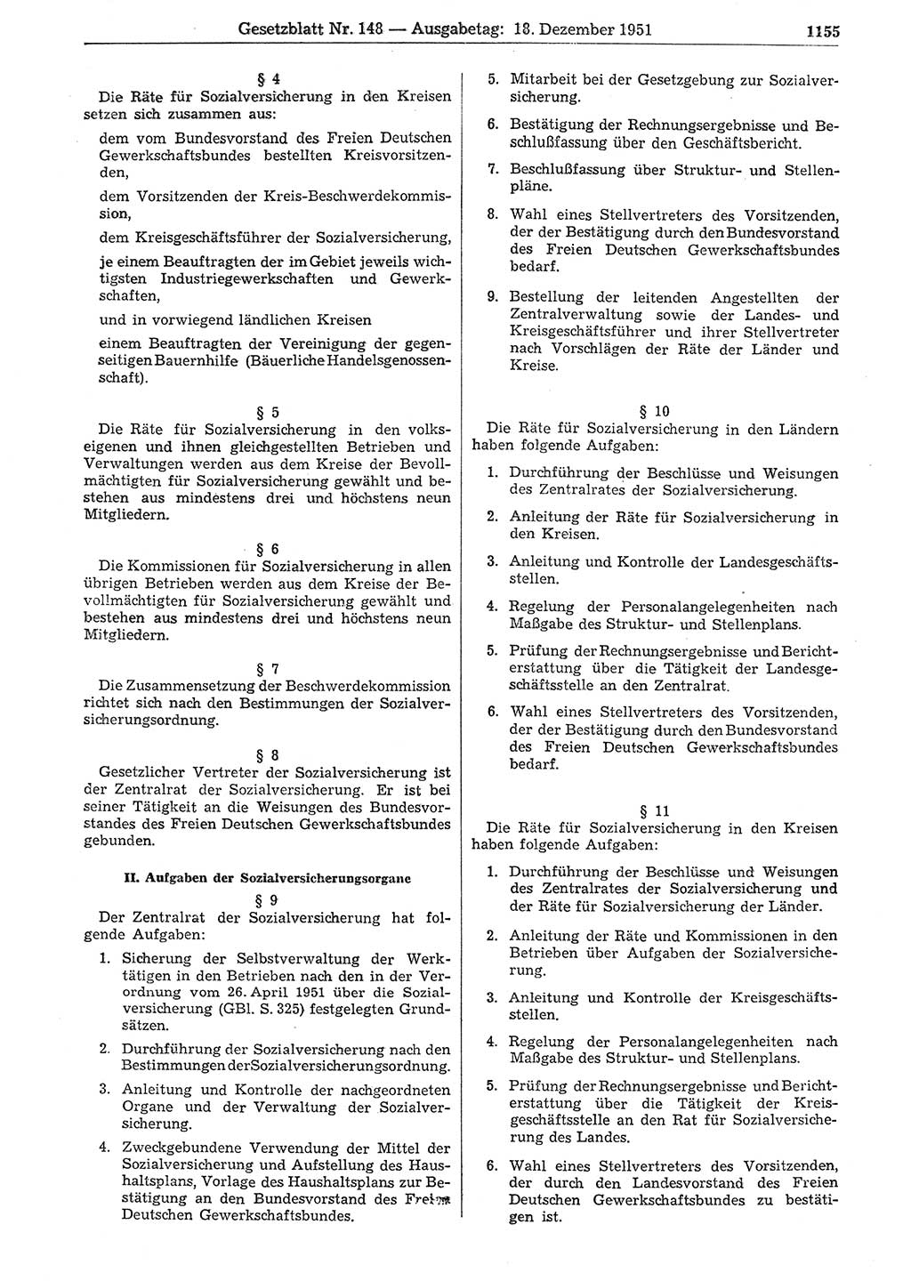 Gesetzblatt (GBl.) der Deutschen Demokratischen Republik (DDR) 1951, Seite 1155 (GBl. DDR 1951, S. 1155)
