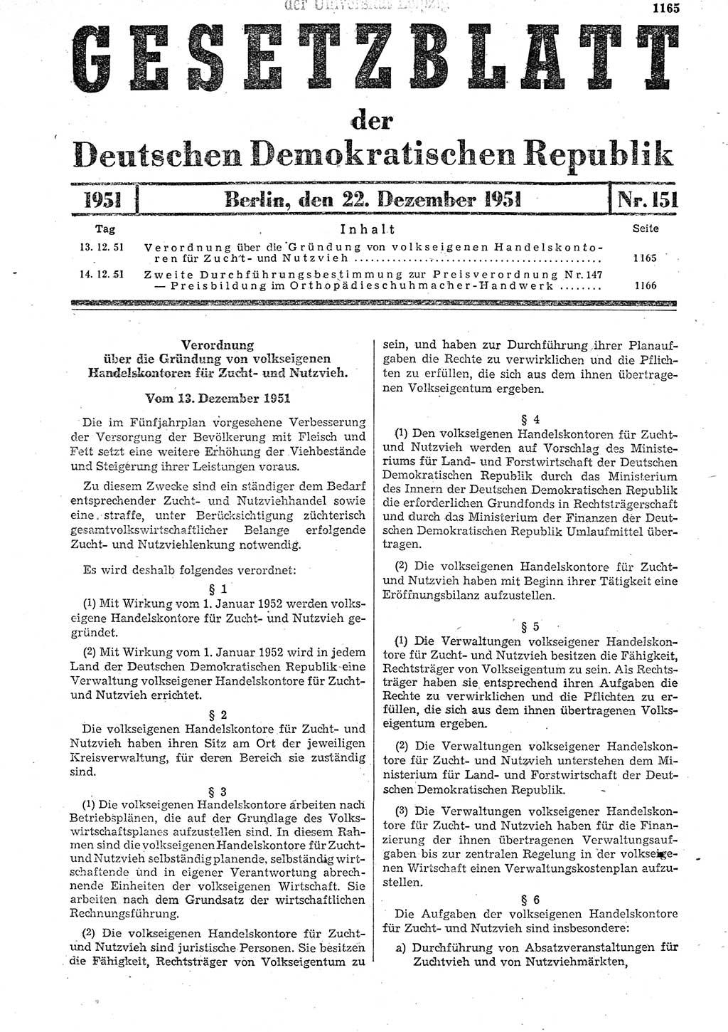 Gesetzblatt (GBl.) der Deutschen Demokratischen Republik (DDR) 1951, Seite 1161 (GBl. DDR 1951, S. 1161)