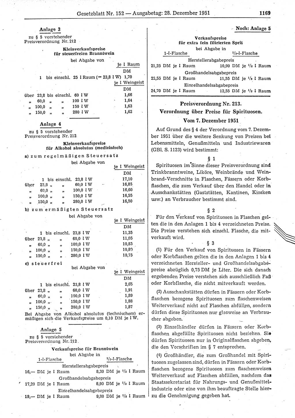 Gesetzblatt (GBl.) der Deutschen Demokratischen Republik (DDR) 1951, Seite 1169 (GBl. DDR 1951, S. 1169)