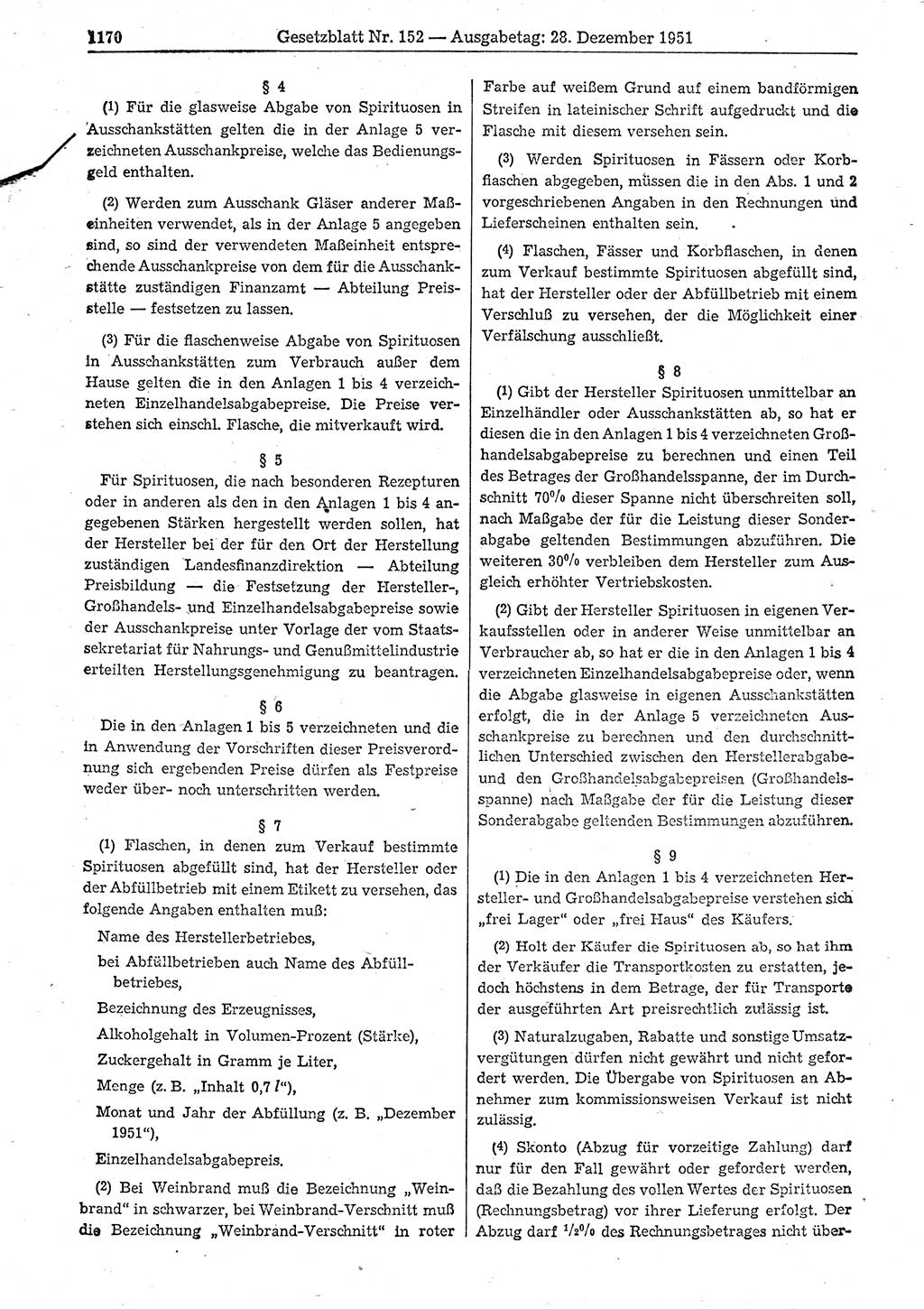 Gesetzblatt (GBl.) der Deutschen Demokratischen Republik (DDR) 1951, Seite 1170 (GBl. DDR 1951, S. 1170)