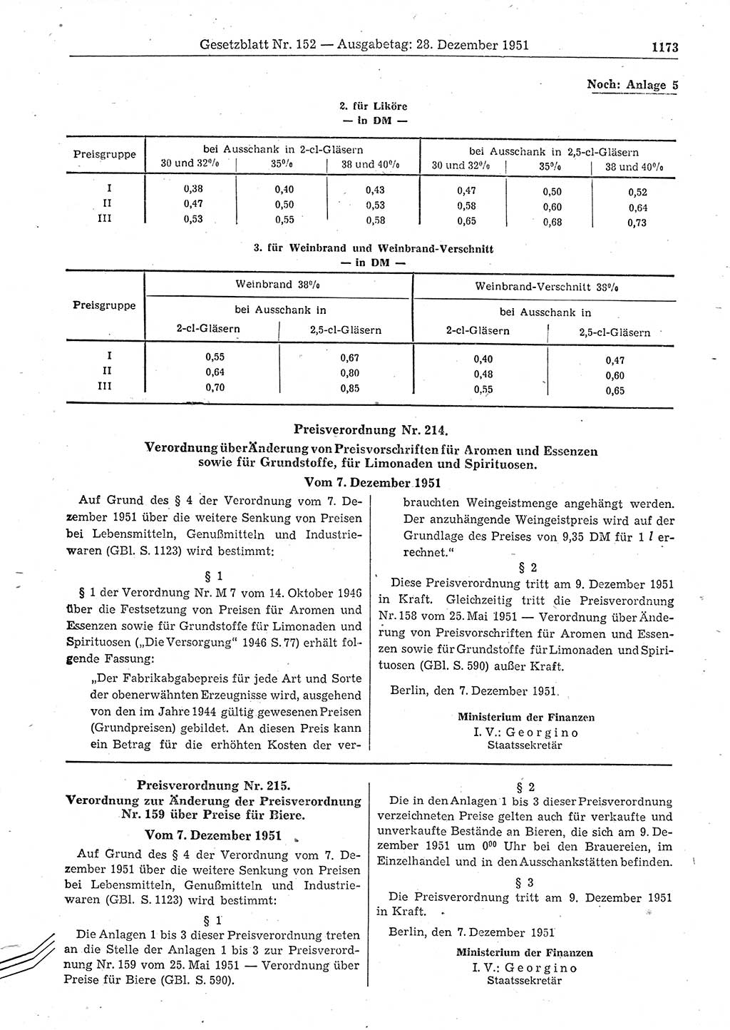 Gesetzblatt (GBl.) der Deutschen Demokratischen Republik (DDR) 1951, Seite 1173 (GBl. DDR 1951, S. 1173)