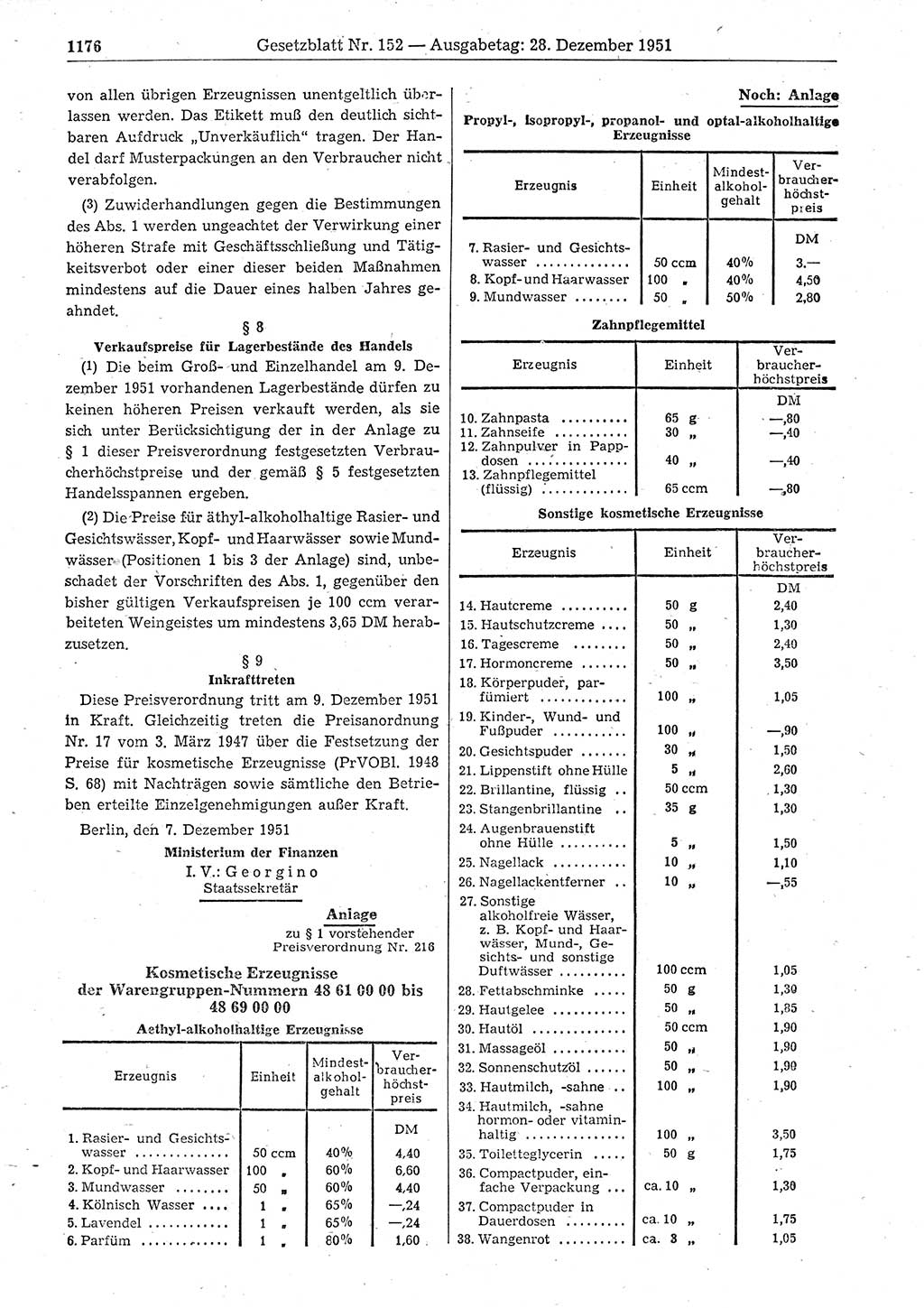 Gesetzblatt (GBl.) der Deutschen Demokratischen Republik (DDR) 1951, Seite 1176 (GBl. DDR 1951, S. 1176)