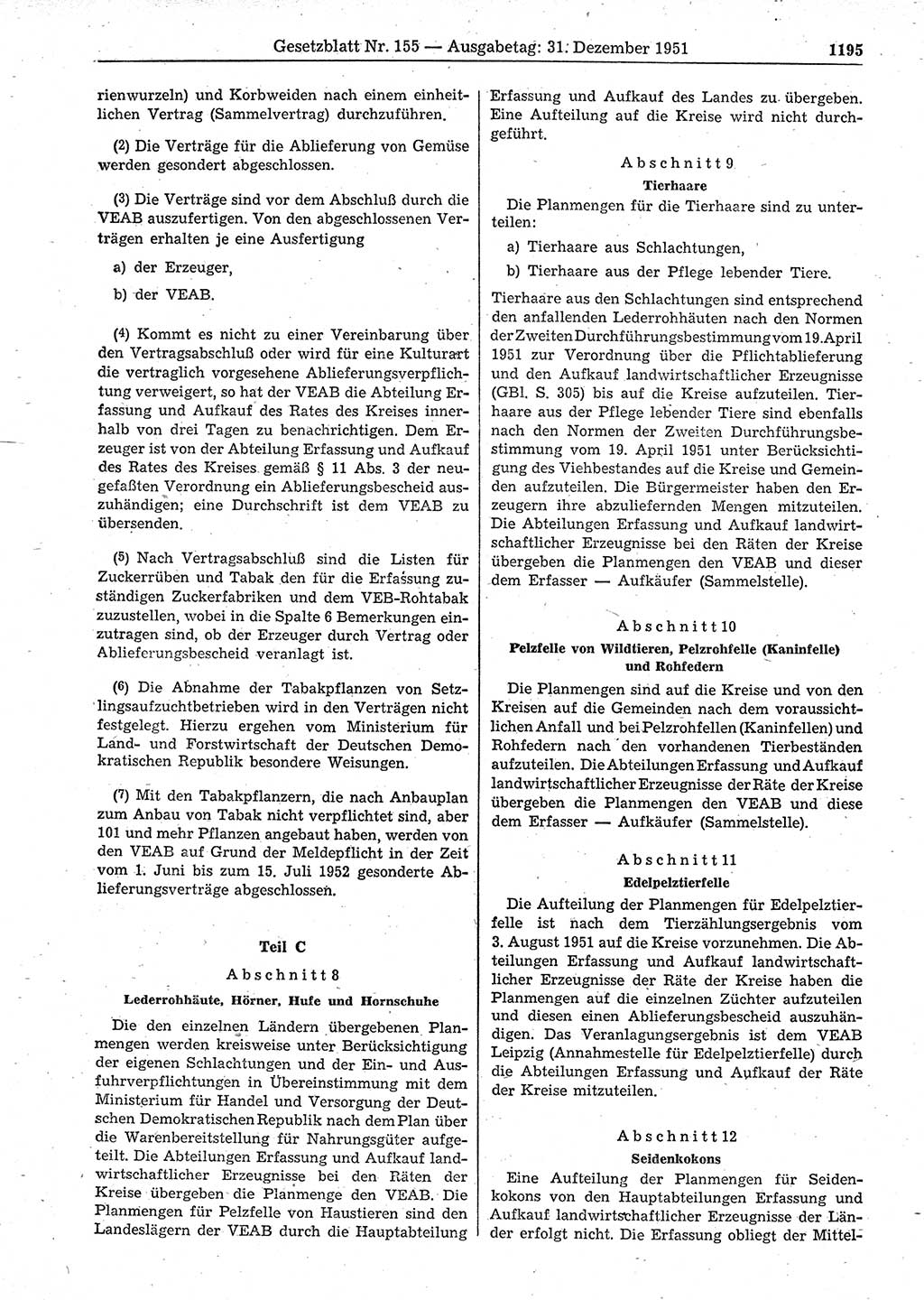 Gesetzblatt (GBl.) der Deutschen Demokratischen Republik (DDR) 1951, Seite 1195 (GBl. DDR 1951, S. 1195)
