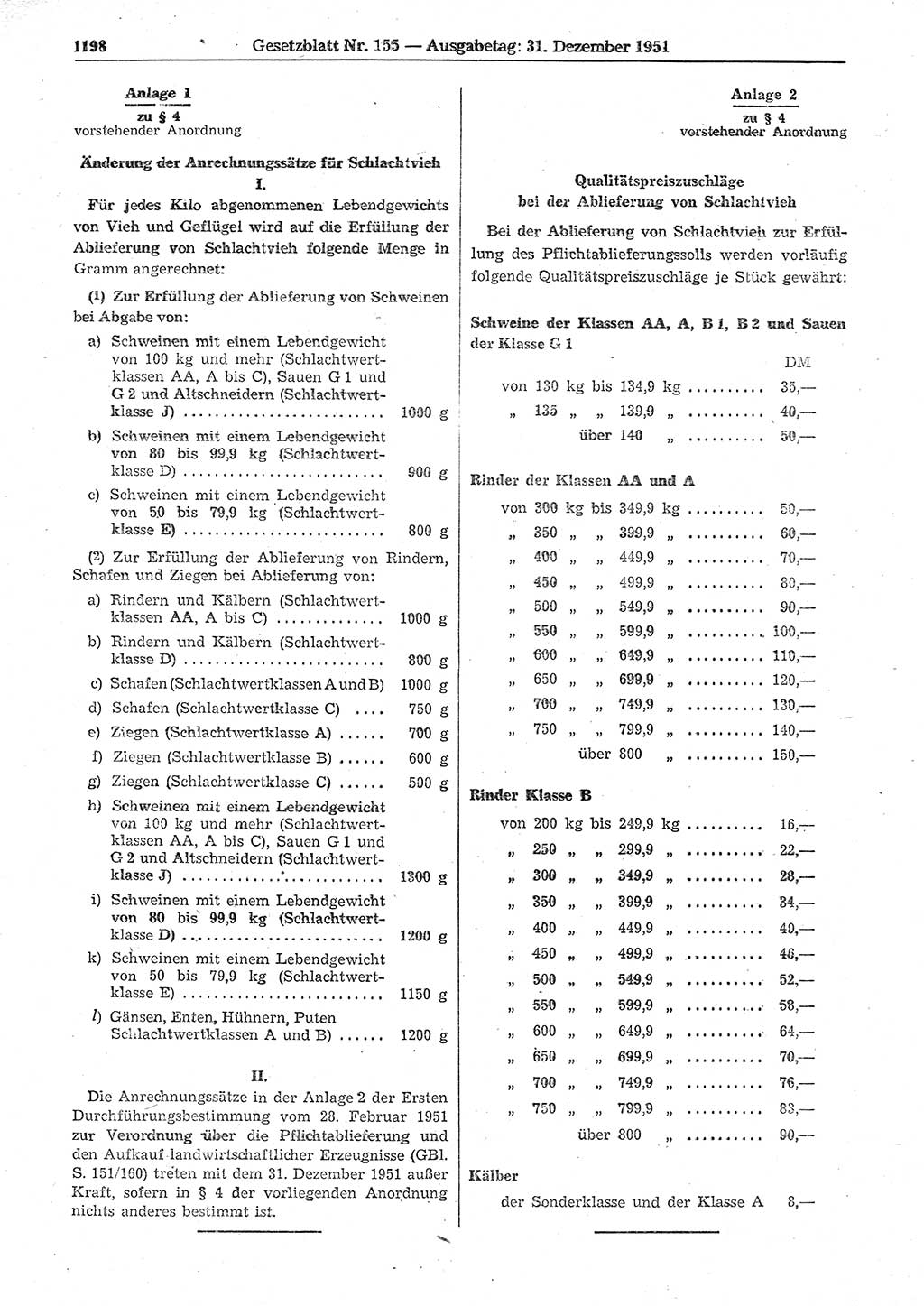 Gesetzblatt (GBl.) der Deutschen Demokratischen Republik (DDR) 1951, Seite 1198 (GBl. DDR 1951, S. 1198)