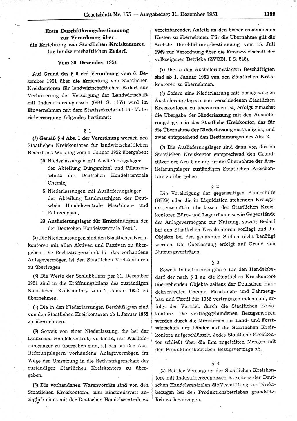 Gesetzblatt (GBl.) der Deutschen Demokratischen Republik (DDR) 1951, Seite 1199 (GBl. DDR 1951, S. 1199)