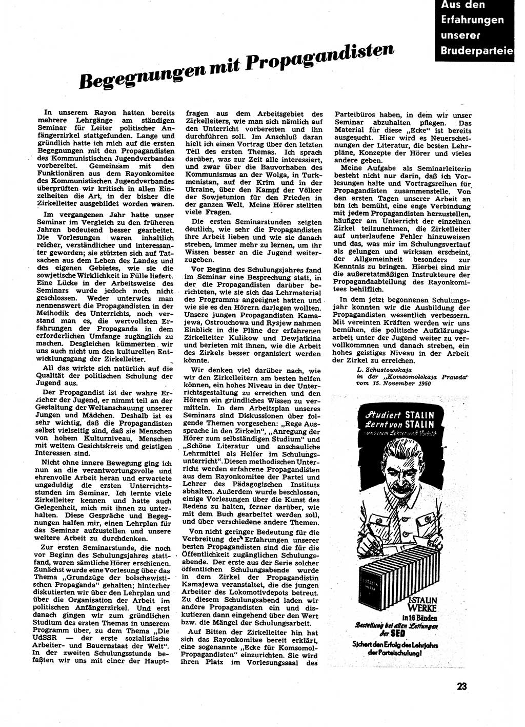 Neuer Weg (NW), Halbmonatsschrift für aktuelle Fragen der Arbeiterbewegung [Zentralkomitee (ZK) Sozialistische Einheitspartei Deutschlands (SED)], 6. Jahrgang [Deutsche Demokratische Republik (DDR)] 1951, Heft 1/23 (NW ZK SED DDR 1951, H. 1/23)