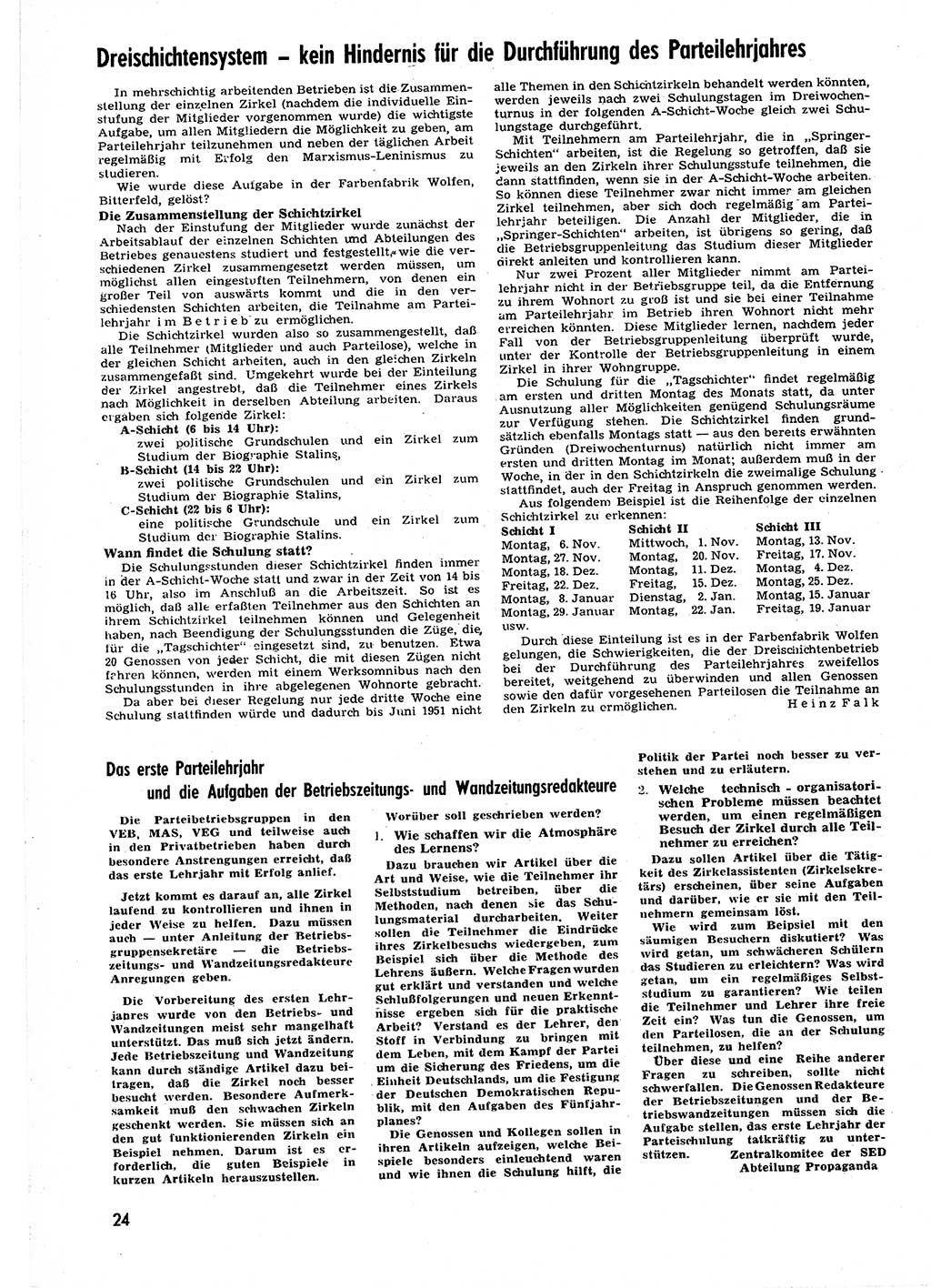 Neuer Weg (NW), Halbmonatsschrift für aktuelle Fragen der Arbeiterbewegung [Zentralkomitee (ZK) Sozialistische Einheitspartei Deutschlands (SED)], 6. Jahrgang [Deutsche Demokratische Republik (DDR)] 1951, Heft 1/24 (NW ZK SED DDR 1951, H. 1/24)