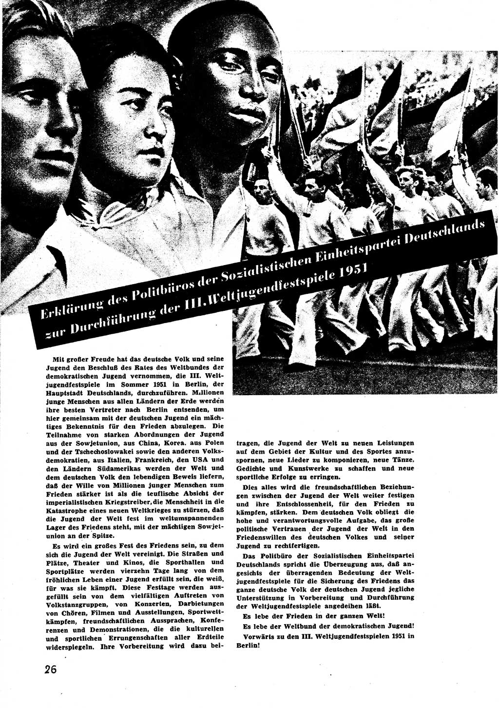Neuer Weg (NW), Halbmonatsschrift für aktuelle Fragen der Arbeiterbewegung [Zentralkomitee (ZK) Sozialistische Einheitspartei Deutschlands (SED)], 6. Jahrgang [Deutsche Demokratische Republik (DDR)] 1951, Heft 1/26 (NW ZK SED DDR 1951, H. 1/26)
