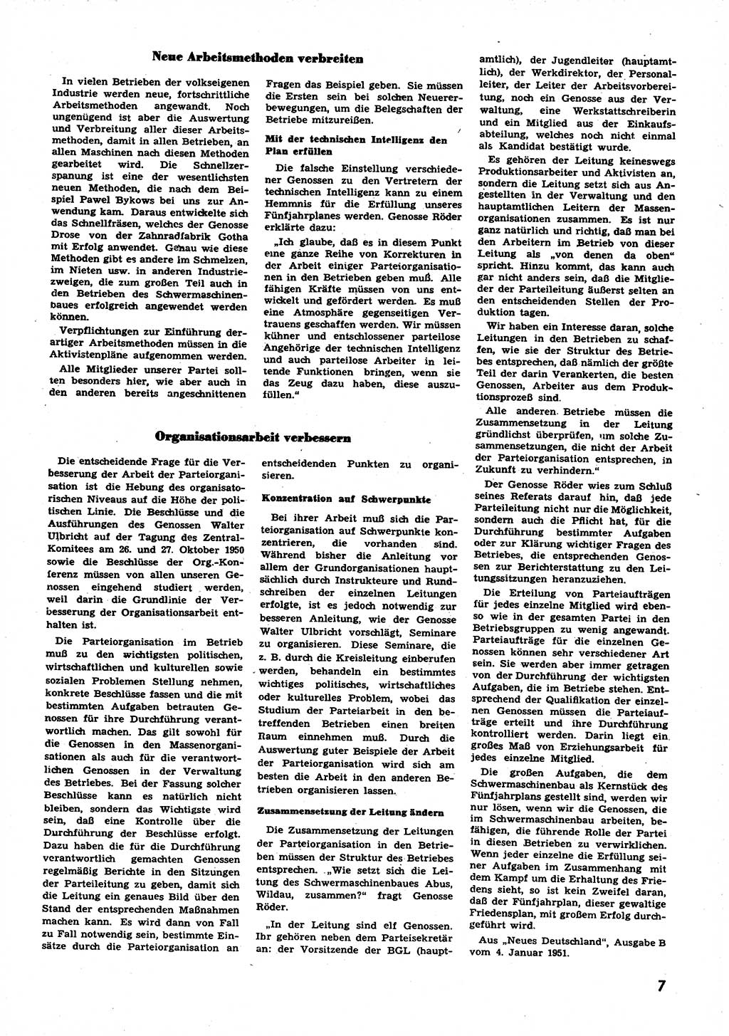 Neuer Weg (NW), Halbmonatsschrift für aktuelle Fragen der Arbeiterbewegung [Zentralkomitee (ZK) Sozialistische Einheitspartei Deutschlands (SED)], 6. Jahrgang [Deutsche Demokratische Republik (DDR)] 1951, Heft 2/7 (NW ZK SED DDR 1951, H. 2/7)