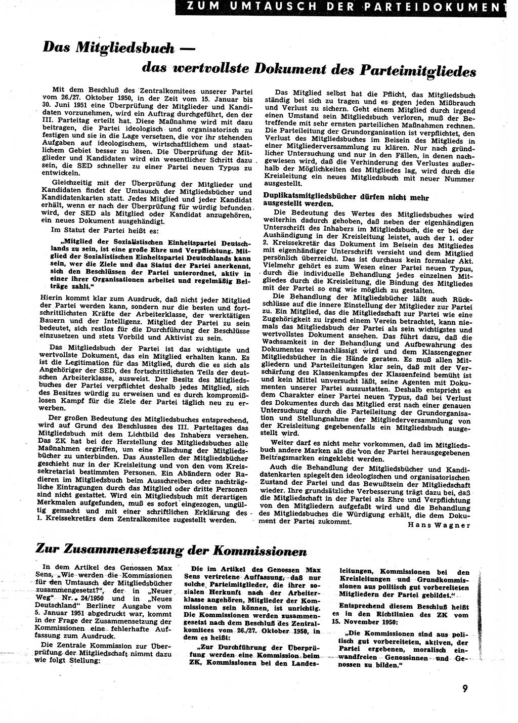 Neuer Weg (NW), Halbmonatsschrift für aktuelle Fragen der Arbeiterbewegung [Zentralkomitee (ZK) Sozialistische Einheitspartei Deutschlands (SED)], 6. Jahrgang [Deutsche Demokratische Republik (DDR)] 1951, Heft 2/9 (NW ZK SED DDR 1951, H. 2/9)