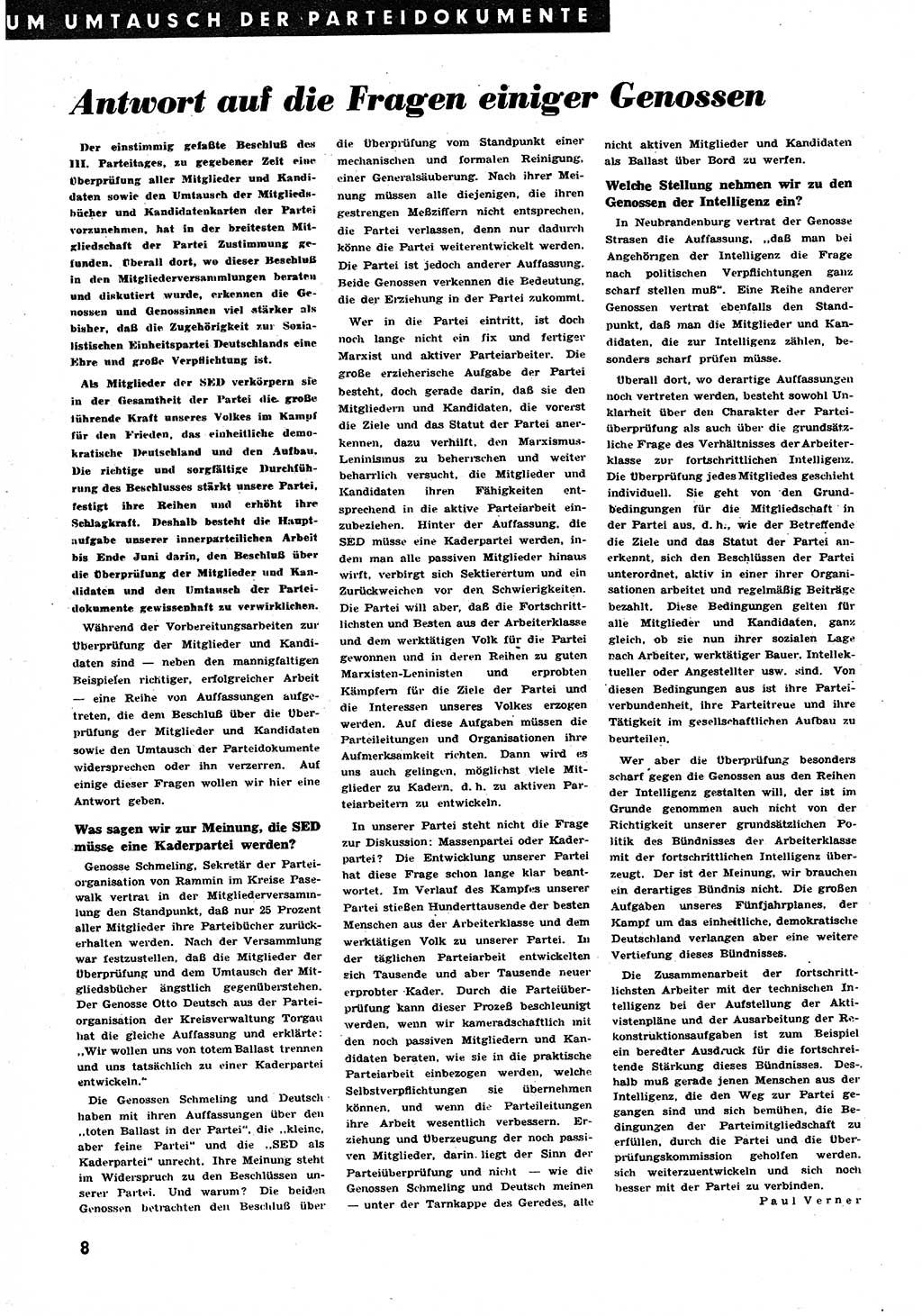 Neuer Weg (NW), Halbmonatsschrift für aktuelle Fragen der Arbeiterbewegung [Zentralkomitee (ZK) Sozialistische Einheitspartei Deutschlands (SED)], 6. Jahrgang [Deutsche Demokratische Republik (DDR)] 1951, Heft 3/8 (NW ZK SED DDR 1951, H. 3/8)