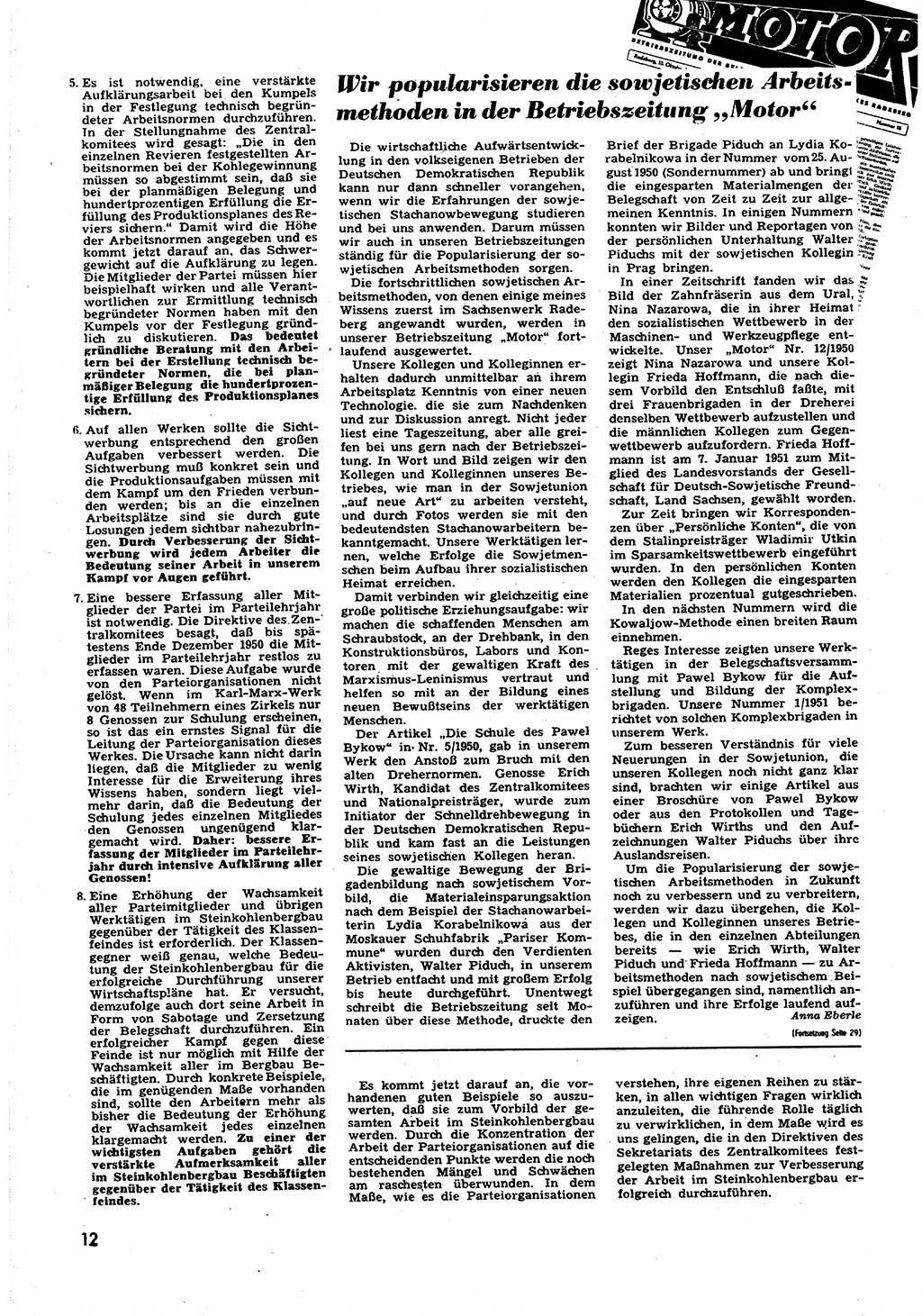 Neuer Weg (NW), Halbmonatsschrift für aktuelle Fragen der Arbeiterbewegung [Zentralkomitee (ZK) Sozialistische Einheitspartei Deutschlands (SED)], 6. Jahrgang [Deutsche Demokratische Republik (DDR)] 1951, Heft 3/12 (NW ZK SED DDR 1951, H. 3/12)