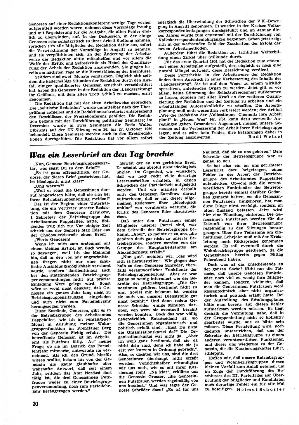 Neuer Weg (NW), Halbmonatsschrift für aktuelle Fragen der Arbeiterbewegung [Zentralkomitee (ZK) Sozialistische Einheitspartei Deutschlands (SED)], 6. Jahrgang [Deutsche Demokratische Republik (DDR)] 1951, Heft 3/20 (NW ZK SED DDR 1951, H. 3/20)