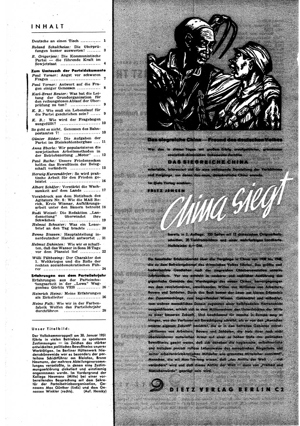 Neuer Weg (NW), Halbmonatsschrift fÃ¼r aktuelle Fragen der Arbeiterbewegung [Zentralkomitee (ZK) Sozialistische Einheitspartei Deutschlands (SED)], 6. Jahrgang [Deutsche Demokratische Republik (DDR)] 1951, Heft 3/30 (NW ZK SED DDR 1951, H. 3/30)