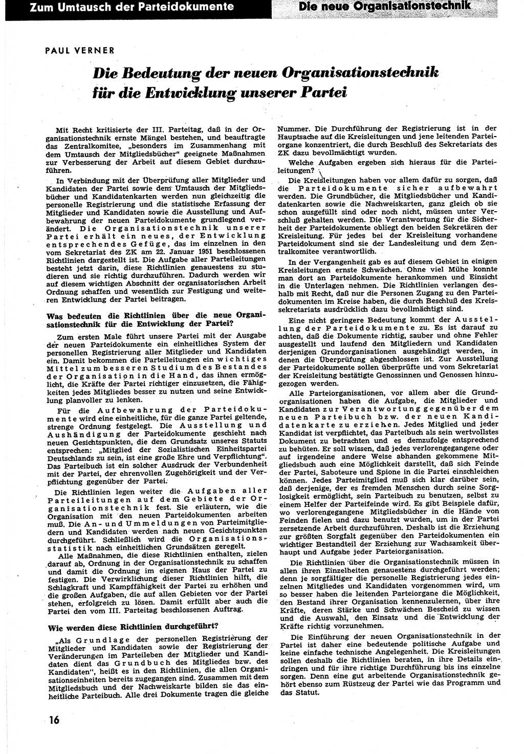 Neuer Weg (NW), Halbmonatsschrift fÃ¼r aktuelle Fragen der Arbeiterbewegung [Zentralkomitee (ZK) Sozialistische Einheitspartei Deutschlands (SED)], 6. Jahrgang [Deutsche Demokratische Republik (DDR)] 1951, Heft 4/16 (NW ZK SED DDR 1951, H. 4/16)