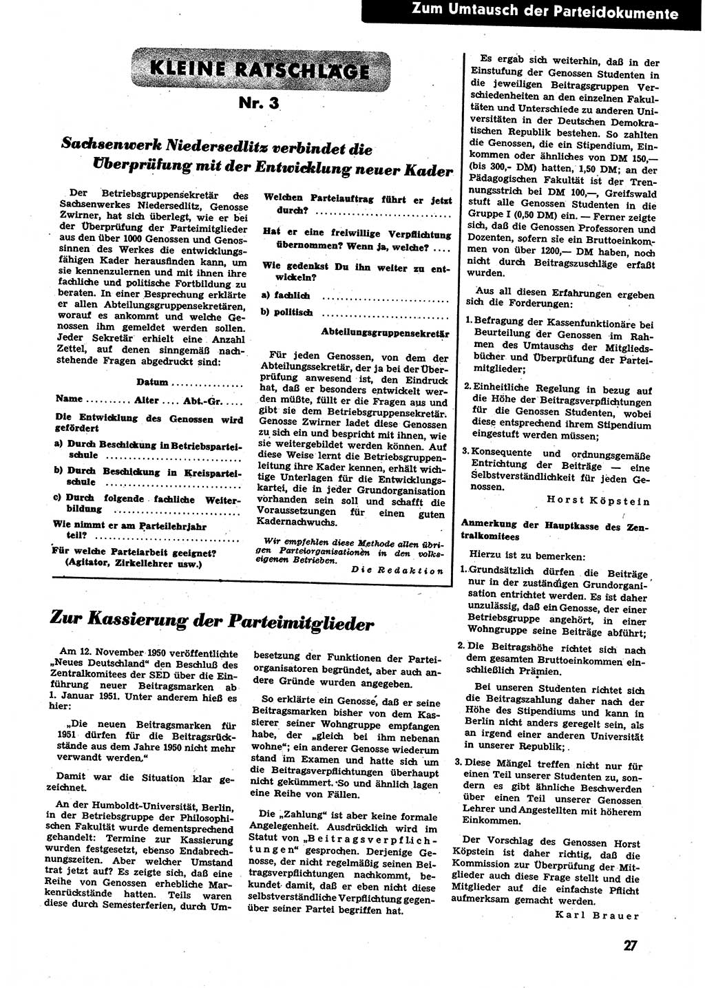 Neuer Weg (NW), Halbmonatsschrift für aktuelle Fragen der Arbeiterbewegung [Zentralkomitee (ZK) Sozialistische Einheitspartei Deutschlands (SED)], 6. Jahrgang [Deutsche Demokratische Republik (DDR)] 1951, Heft 4/27 (NW ZK SED DDR 1951, H. 4/27)