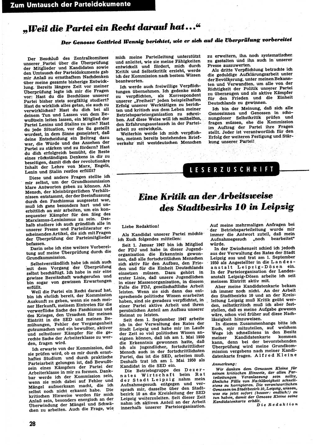 Neuer Weg (NW), Halbmonatsschrift für aktuelle Fragen der Arbeiterbewegung [Zentralkomitee (ZK) Sozialistische Einheitspartei Deutschlands (SED)], 6. Jahrgang [Deutsche Demokratische Republik (DDR)] 1951, Heft 4/28 (NW ZK SED DDR 1951, H. 4/28)