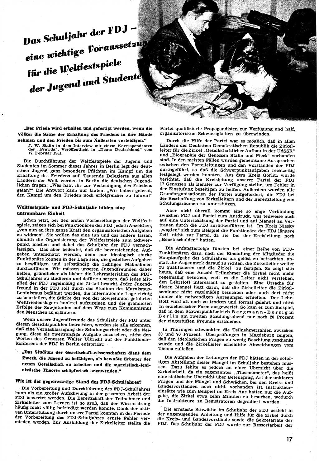 Neuer Weg (NW), Halbmonatsschrift für aktuelle Fragen der Arbeiterbewegung [Zentralkomitee (ZK) Sozialistische Einheitspartei Deutschlands (SED)], 6. Jahrgang [Deutsche Demokratische Republik (DDR)] 1951, Heft 5/17 (NW ZK SED DDR 1951, H. 5/17)