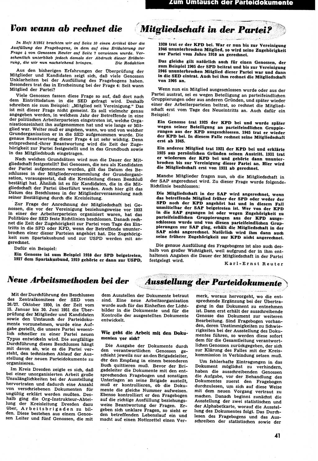 Neuer Weg (NW), Halbmonatsschrift für aktuelle Fragen der Arbeiterbewegung [Zentralkomitee (ZK) Sozialistische Einheitspartei Deutschlands (SED)], 6. Jahrgang [Deutsche Demokratische Republik (DDR)] 1951, Heft 5/41 (NW ZK SED DDR 1951, H. 5/41)
