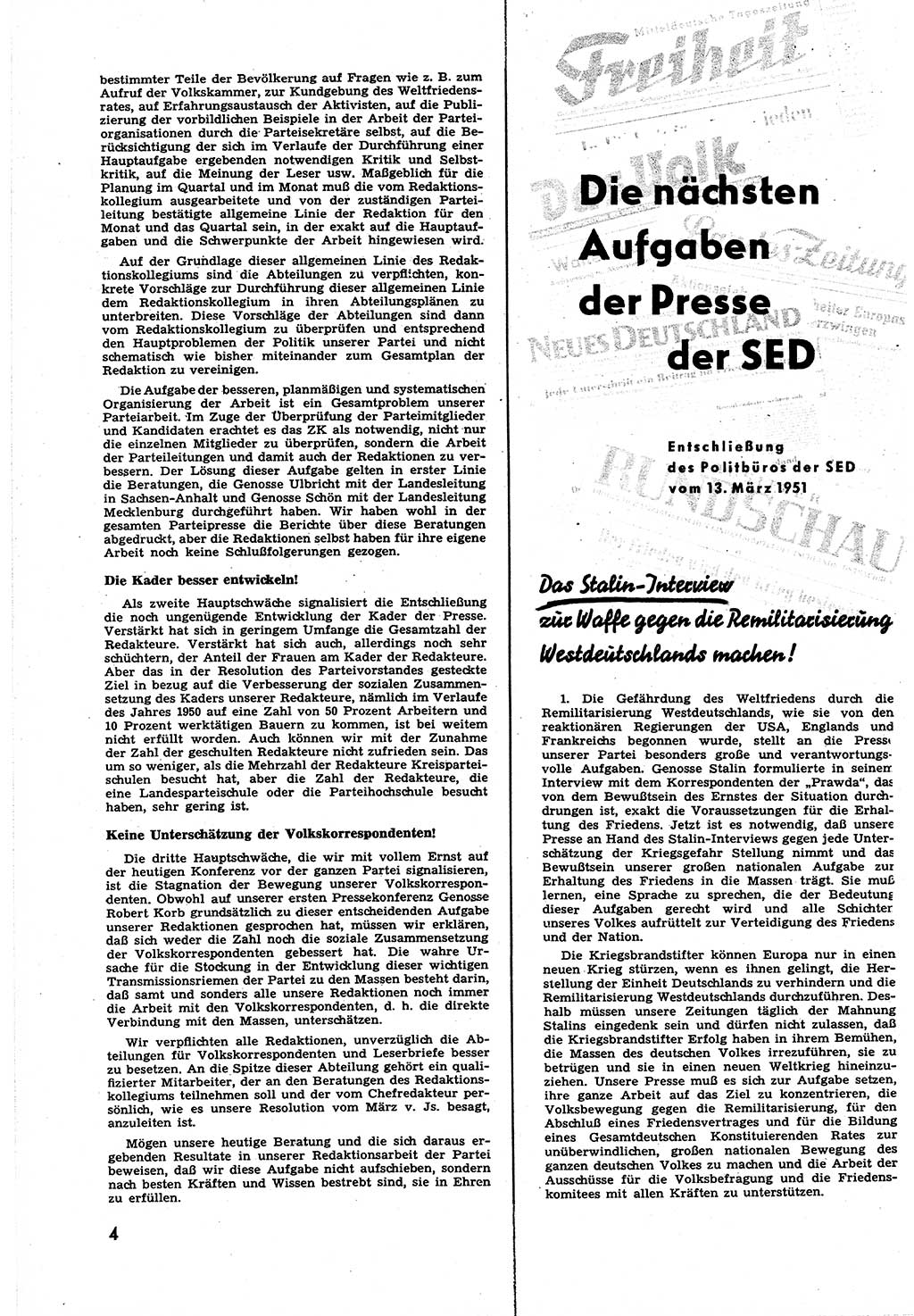 Neuer Weg (NW), Halbmonatsschrift für aktuelle Fragen der Arbeiterbewegung [Zentralkomitee (ZK) Sozialistische Einheitspartei Deutschlands (SED)], 6. Jahrgang [Deutsche Demokratische Republik (DDR)] 1951, Heft 6/4 (NW ZK SED DDR 1951, H. 6/4)