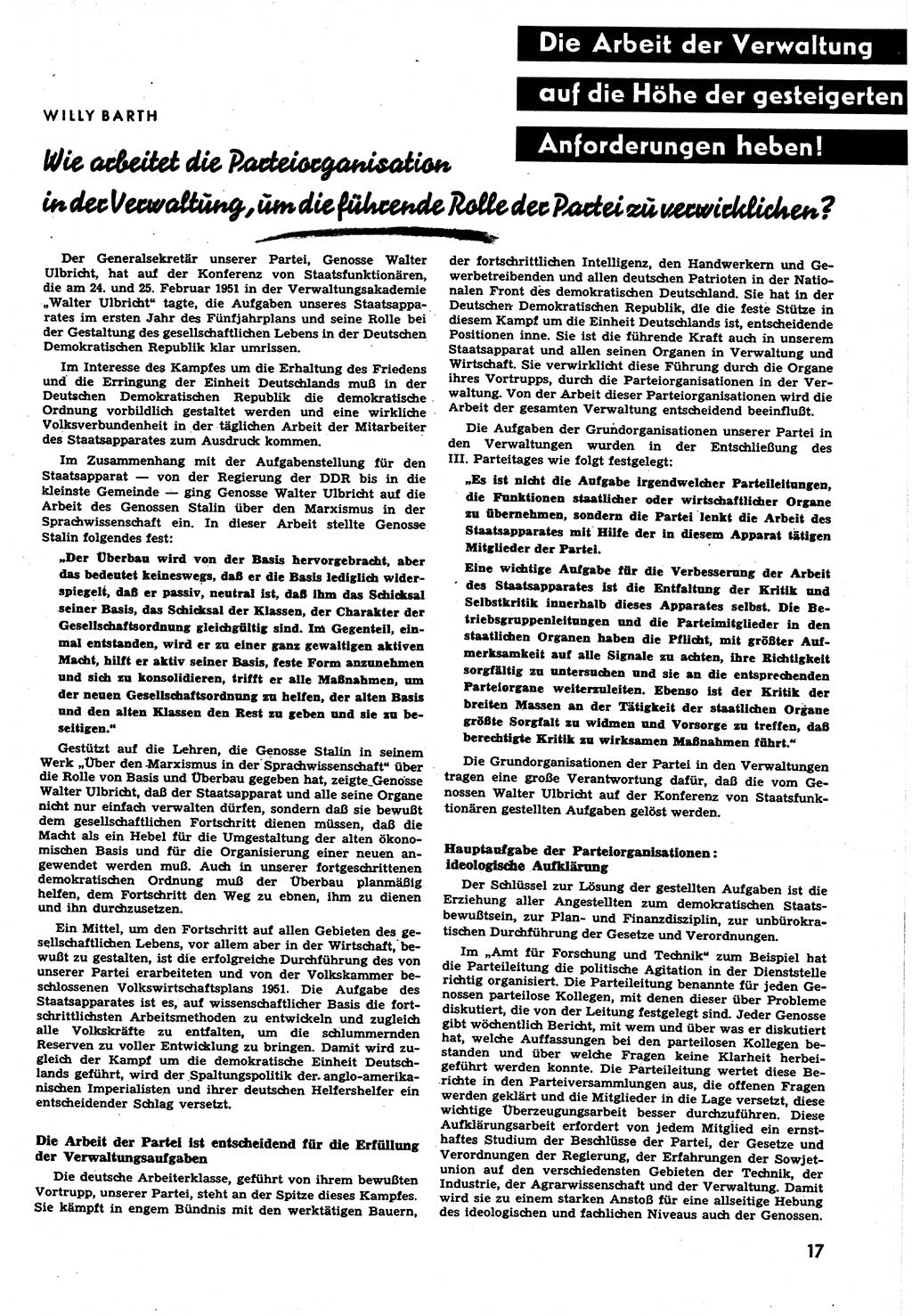 Neuer Weg (NW), Halbmonatsschrift für aktuelle Fragen der Arbeiterbewegung [Zentralkomitee (ZK) Sozialistische Einheitspartei Deutschlands (SED)], 6. Jahrgang [Deutsche Demokratische Republik (DDR)] 1951, Heft 6/17 (NW ZK SED DDR 1951, H. 6/17)