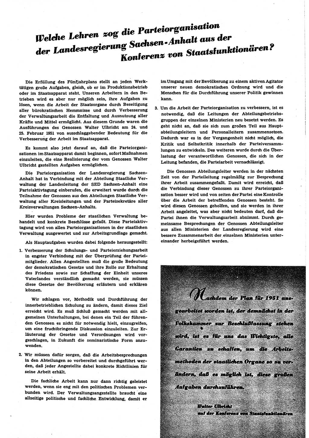 Neuer Weg (NW), Halbmonatsschrift für aktuelle Fragen der Arbeiterbewegung [Zentralkomitee (ZK) Sozialistische Einheitspartei Deutschlands (SED)], 6. Jahrgang [Deutsche Demokratische Republik (DDR)] 1951, Heft 6/21 (NW ZK SED DDR 1951, H. 6/21)