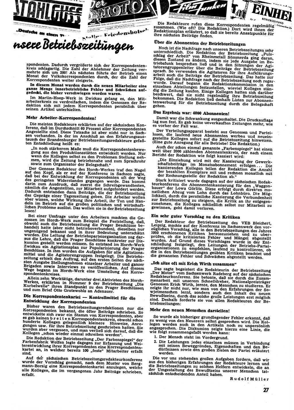 Neuer Weg (NW), Halbmonatsschrift für aktuelle Fragen der Arbeiterbewegung [Zentralkomitee (ZK) Sozialistische Einheitspartei Deutschlands (SED)], 6. Jahrgang [Deutsche Demokratische Republik (DDR)] 1951, Heft 6/27 (NW ZK SED DDR 1951, H. 6/27)
