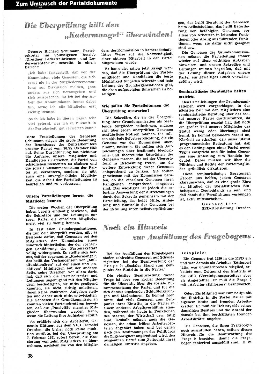 Neuer Weg (NW), Halbmonatsschrift für aktuelle Fragen der Arbeiterbewegung [Zentralkomitee (ZK) Sozialistische Einheitspartei Deutschlands (SED)], 6. Jahrgang [Deutsche Demokratische Republik (DDR)] 1951, Heft 6/38 (NW ZK SED DDR 1951, H. 6/38)