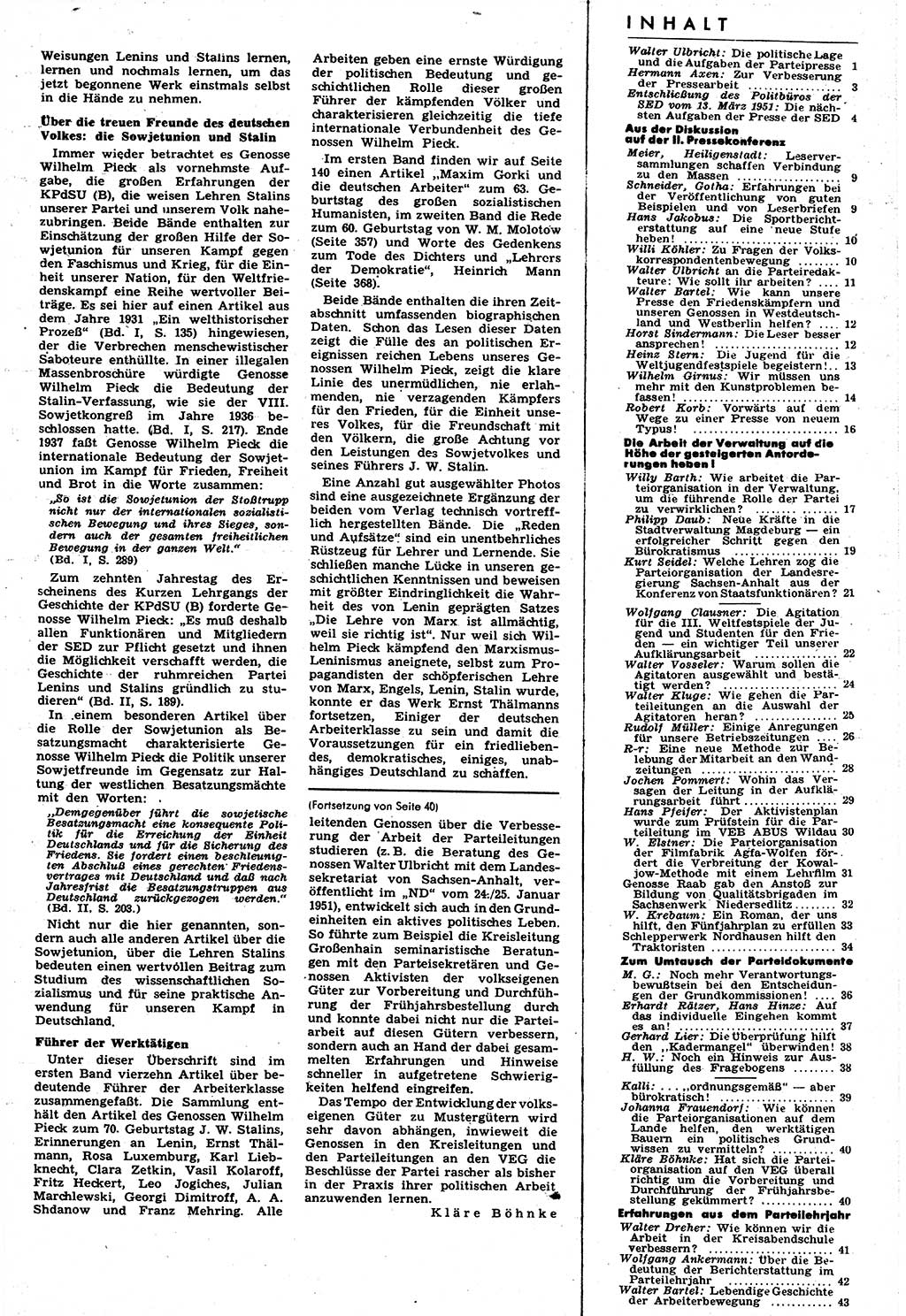 Neuer Weg (NW), Halbmonatsschrift für aktuelle Fragen der Arbeiterbewegung [Zentralkomitee (ZK) Sozialistische Einheitspartei Deutschlands (SED)], 6. Jahrgang [Deutsche Demokratische Republik (DDR)] 1951, Heft 6/45 (NW ZK SED DDR 1951, H. 6/45)