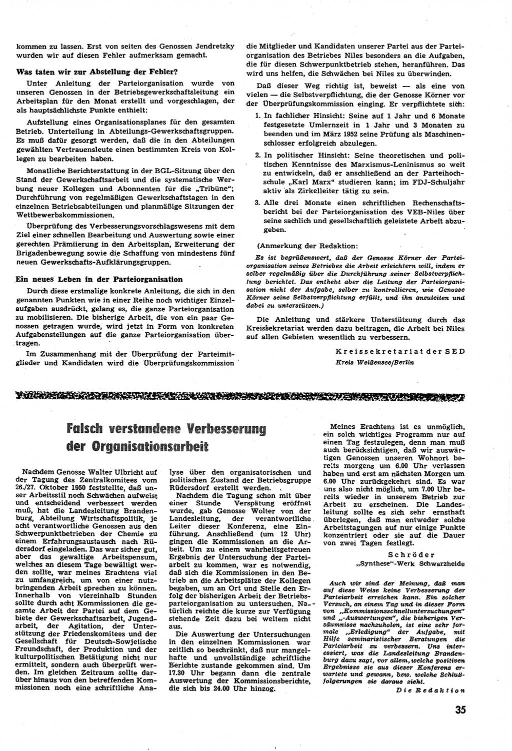 Neuer Weg (NW), Halbmonatsschrift für aktuelle Fragen der Arbeiterbewegung [Zentralkomitee (ZK) Sozialistische Einheitspartei Deutschlands (SED)], 6. Jahrgang [Deutsche Demokratische Republik (DDR)] 1951, Heft 7/35 (NW ZK SED DDR 1951, H. 7/35)