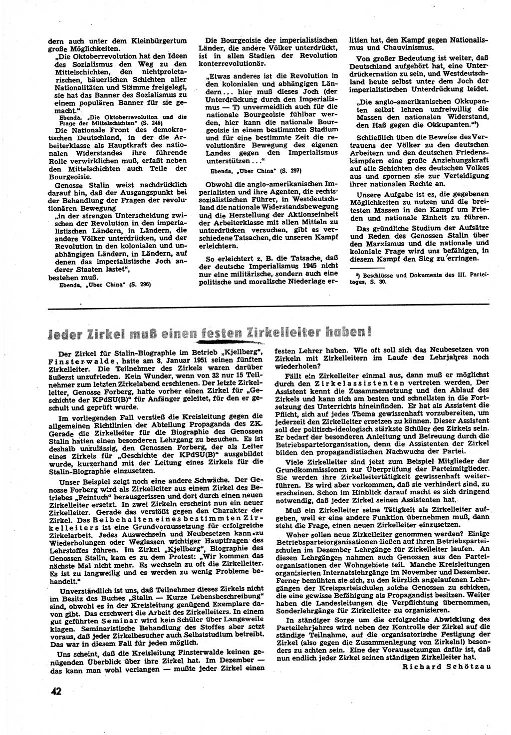 Neuer Weg (NW), Halbmonatsschrift für aktuelle Fragen der Arbeiterbewegung [Zentralkomitee (ZK) Sozialistische Einheitspartei Deutschlands (SED)], 6. Jahrgang [Deutsche Demokratische Republik (DDR)] 1951, Heft 7/42 (NW ZK SED DDR 1951, H. 7/42)