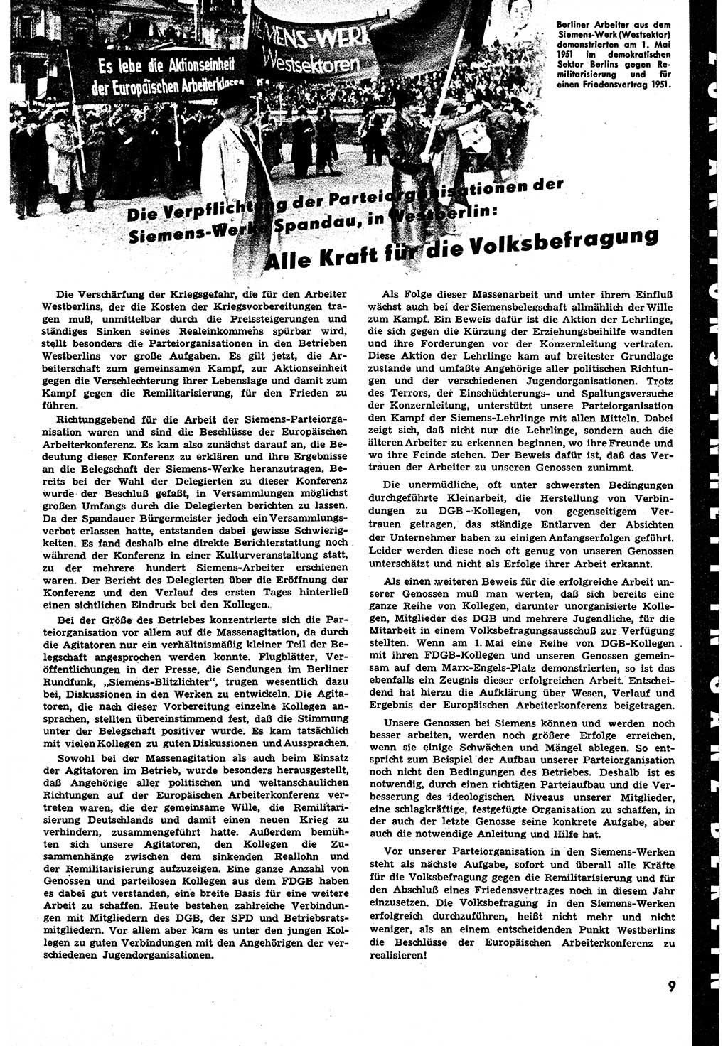 Neuer Weg (NW), Halbmonatsschrift für aktuelle Fragen der Arbeiterbewegung [Zentralkomitee (ZK) Sozialistische Einheitspartei Deutschlands (SED)], 6. Jahrgang [Deutsche Demokratische Republik (DDR)] 1951, Heft 9/9 (NW ZK SED DDR 1951, H. 9/9)