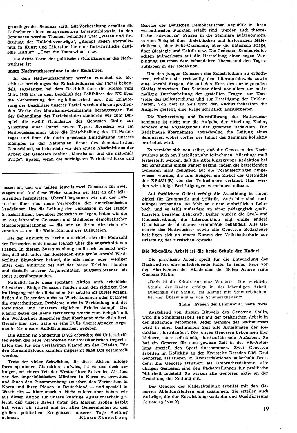 Neuer Weg (NW), Halbmonatsschrift für aktuelle Fragen der Arbeiterbewegung [Zentralkomitee (ZK) Sozialistische Einheitspartei Deutschlands (SED)], 6. Jahrgang [Deutsche Demokratische Republik (DDR)] 1951, Heft 9/19 (NW ZK SED DDR 1951, H. 9/19)