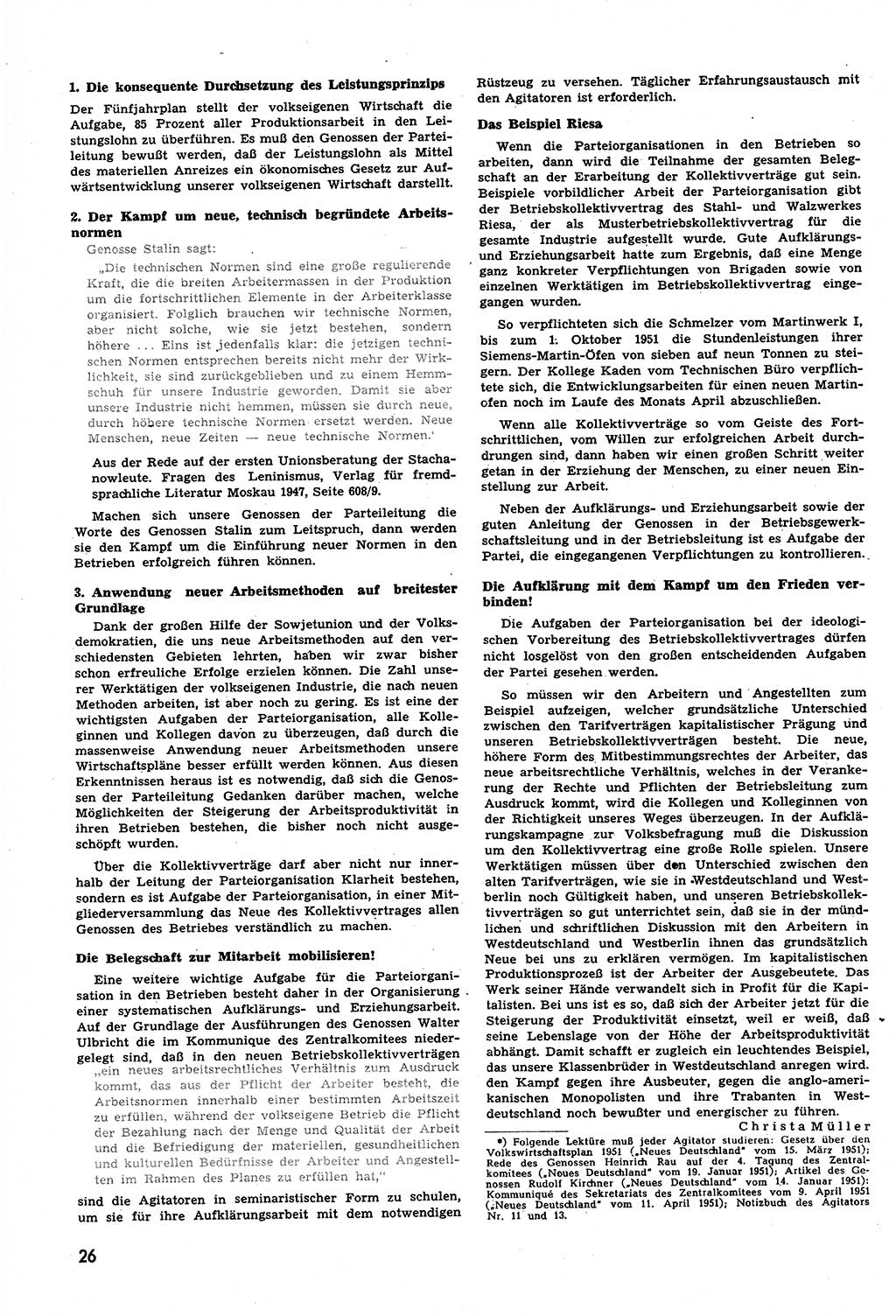 Neuer Weg (NW), Halbmonatsschrift für aktuelle Fragen der Arbeiterbewegung [Zentralkomitee (ZK) Sozialistische Einheitspartei Deutschlands (SED)], 6. Jahrgang [Deutsche Demokratische Republik (DDR)] 1951, Heft 9/26 (NW ZK SED DDR 1951, H. 9/26)