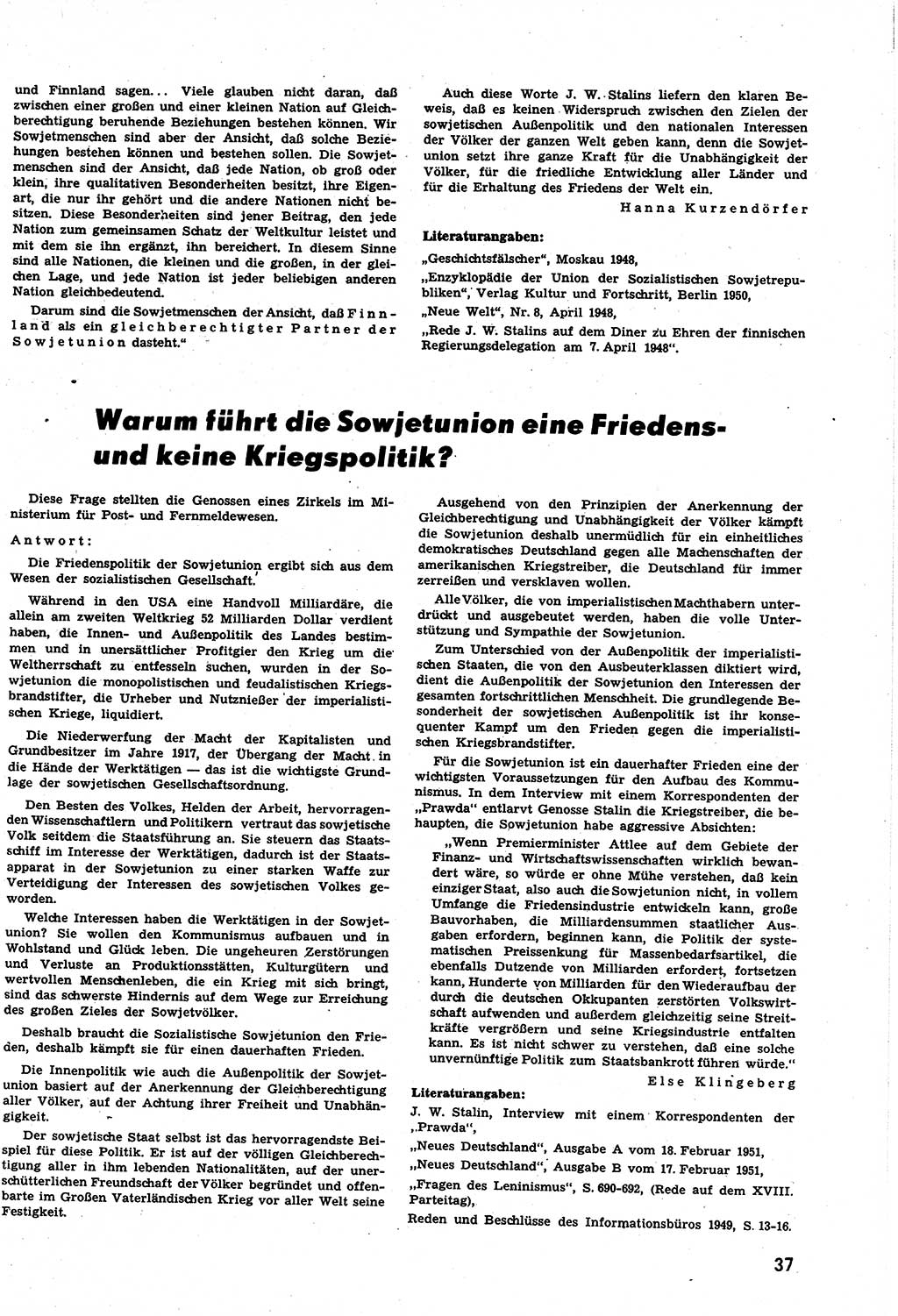 Neuer Weg (NW), Halbmonatsschrift für aktuelle Fragen der Arbeiterbewegung [Zentralkomitee (ZK) Sozialistische Einheitspartei Deutschlands (SED)], 6. Jahrgang [Deutsche Demokratische Republik (DDR)] 1951, Heft 9/37 (NW ZK SED DDR 1951, H. 9/37)