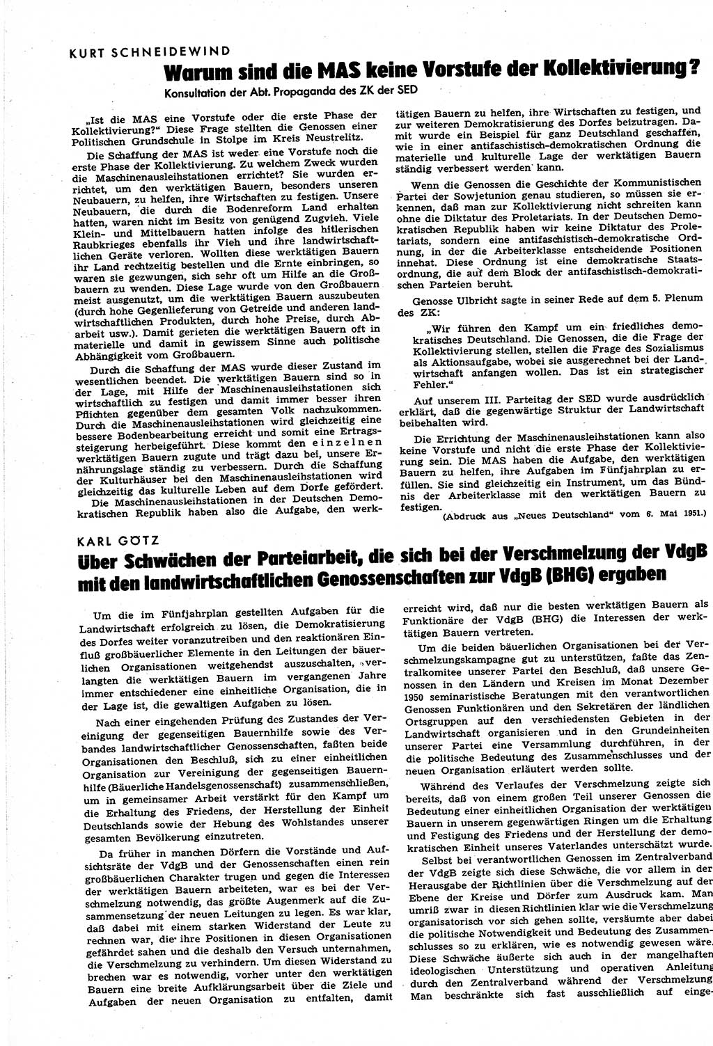 Neuer Weg (NW), Halbmonatsschrift für aktuelle Fragen der Arbeiterbewegung [Zentralkomitee (ZK) Sozialistische Einheitspartei Deutschlands (SED)], 6. Jahrgang [Deutsche Demokratische Republik (DDR)] 1951, Heft 9/40 (NW ZK SED DDR 1951, H. 9/40)