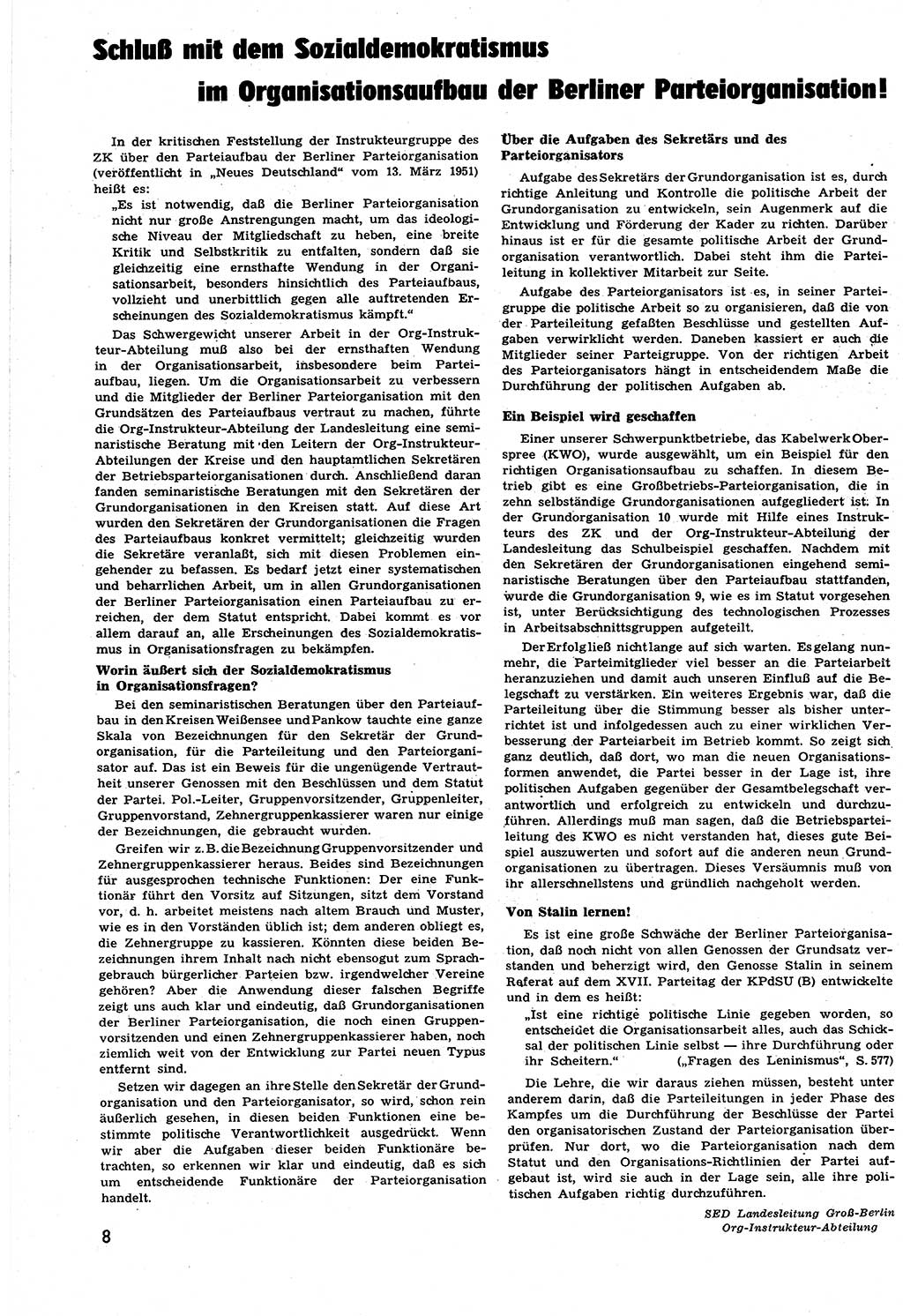 Neuer Weg (NW), Halbmonatsschrift für aktuelle Fragen der Arbeiterbewegung [Zentralkomitee (ZK) Sozialistische Einheitspartei Deutschlands (SED)], 6. Jahrgang [Deutsche Demokratische Republik (DDR)] 1951, Heft 10/8 (NW ZK SED DDR 1951, H. 10/8)