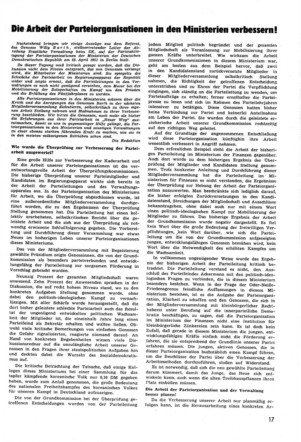 Neuer Weg (NW), Halbmonatsschrift für aktuelle Fragen der Arbeiterbewegung [Zentralkomitee (ZK) Sozialistische Einheitspartei Deutschlands (SED)], 6. Jahrgang [Deutsche Demokratische Republik (DDR)] 1951, Heft 10/17 (NW ZK SED DDR 1951, H. 10/17)