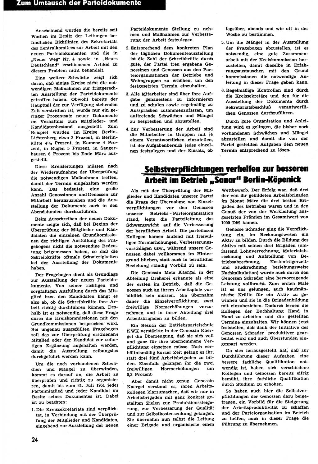 Neuer Weg (NW), Halbmonatsschrift für aktuelle Fragen der Arbeiterbewegung [Zentralkomitee (ZK) Sozialistische Einheitspartei Deutschlands (SED)], 6. Jahrgang [Deutsche Demokratische Republik (DDR)] 1951, Heft 10/24 (NW ZK SED DDR 1951, H. 10/24)