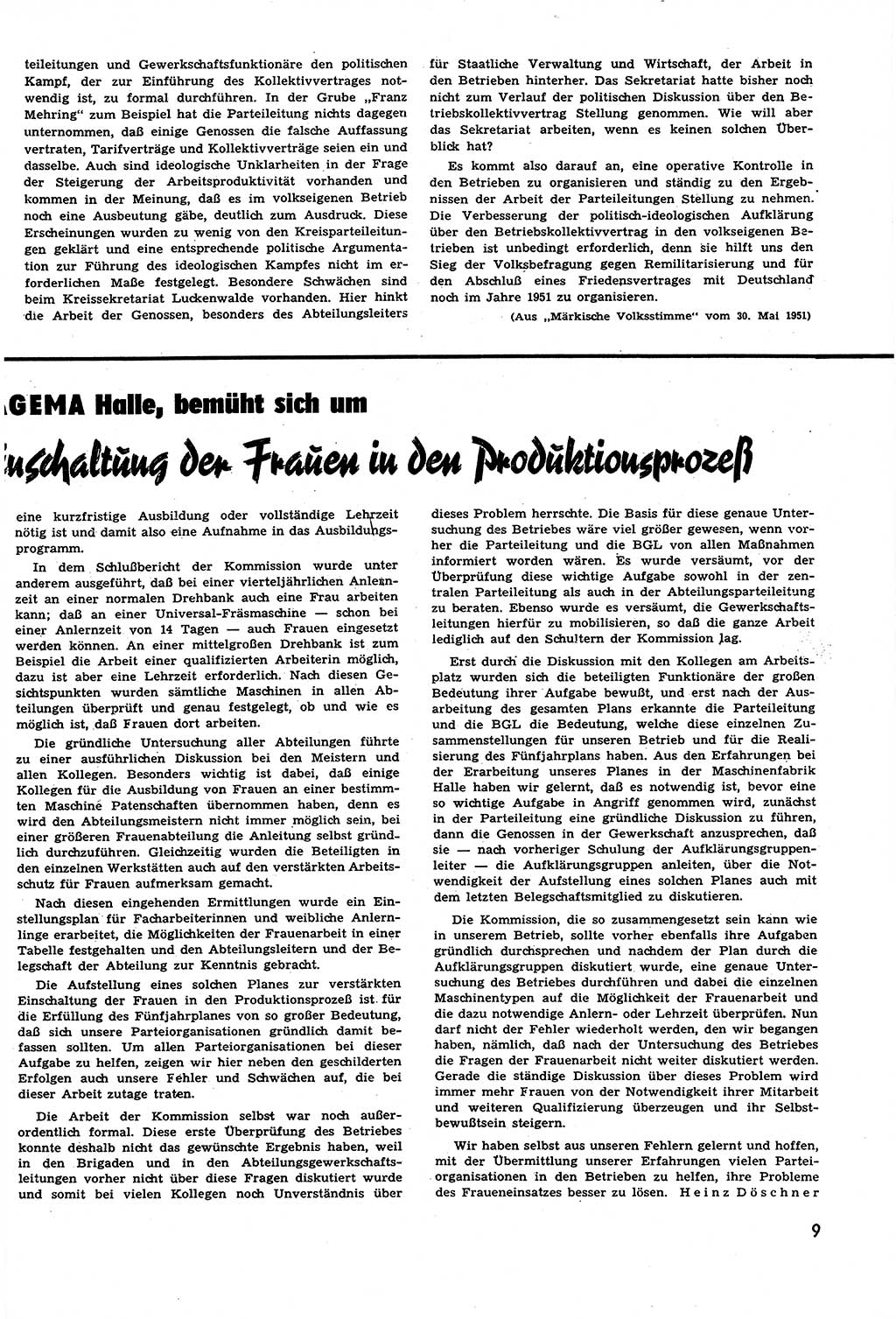 Neuer Weg (NW), Halbmonatsschrift für aktuelle Fragen der Arbeiterbewegung [Zentralkomitee (ZK) Sozialistische Einheitspartei Deutschlands (SED)], 6. Jahrgang [Deutsche Demokratische Republik (DDR)] 1951, Heft 11/9 (NW ZK SED DDR 1951, H. 11/9)