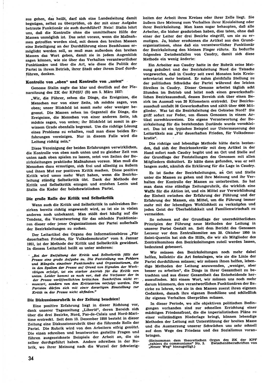 Neuer Weg (NW), Halbmonatsschrift für aktuelle Fragen der Arbeiterbewegung [Zentralkomitee (ZK) Sozialistische Einheitspartei Deutschlands (SED)], 6. Jahrgang [Deutsche Demokratische Republik (DDR)] 1951, Heft 11/34 (NW ZK SED DDR 1951, H. 11/34)