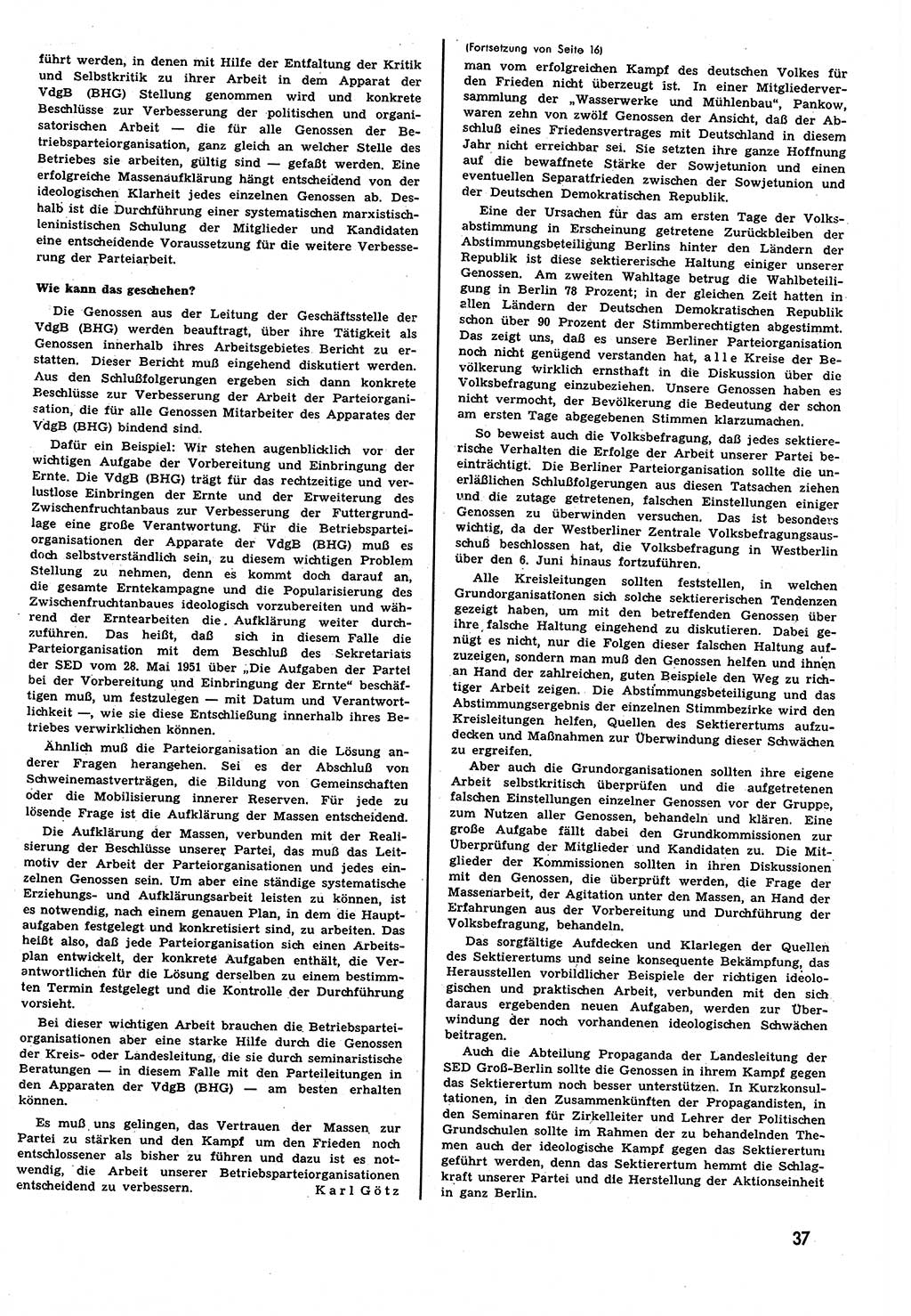 Neuer Weg (NW), Halbmonatsschrift für aktuelle Fragen der Arbeiterbewegung [Zentralkomitee (ZK) Sozialistische Einheitspartei Deutschlands (SED)], 6. Jahrgang [Deutsche Demokratische Republik (DDR)] 1951, Heft 11/37 (NW ZK SED DDR 1951, H. 11/37)