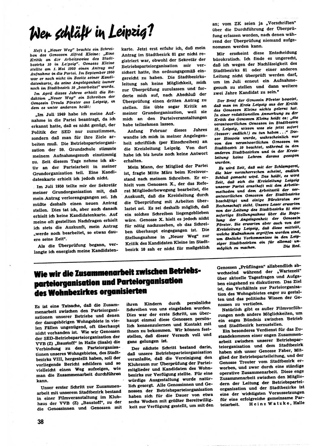 Neuer Weg (NW), Halbmonatsschrift für aktuelle Fragen der Arbeiterbewegung [Zentralkomitee (ZK) Sozialistische Einheitspartei Deutschlands (SED)], 6. Jahrgang [Deutsche Demokratische Republik (DDR)] 1951, Heft 11/38 (NW ZK SED DDR 1951, H. 11/38)