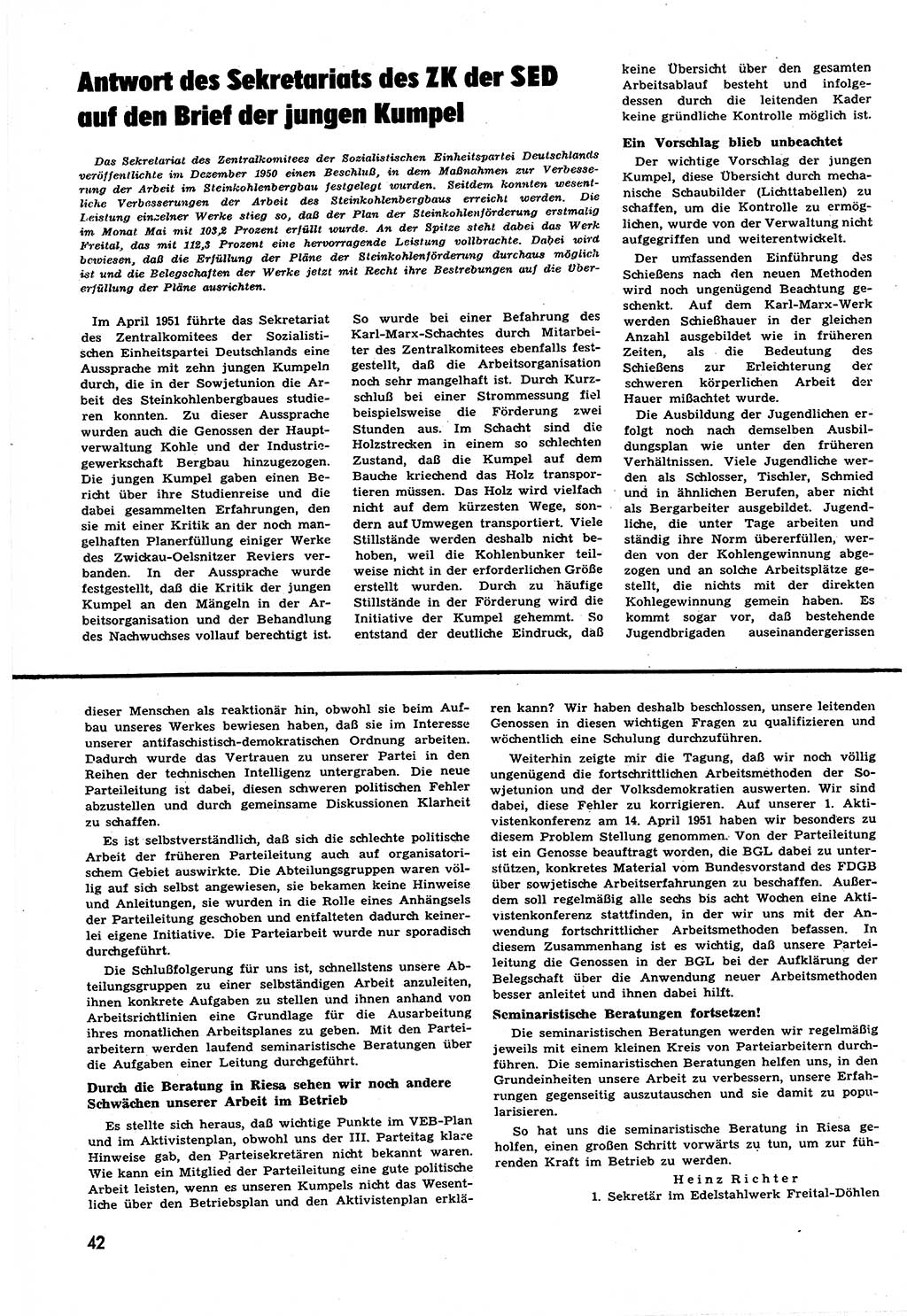 Neuer Weg (NW), Halbmonatsschrift für aktuelle Fragen der Arbeiterbewegung [Zentralkomitee (ZK) Sozialistische Einheitspartei Deutschlands (SED)], 6. Jahrgang [Deutsche Demokratische Republik (DDR)] 1951, Heft 12/42 (NW ZK SED DDR 1951, H. 12/42)