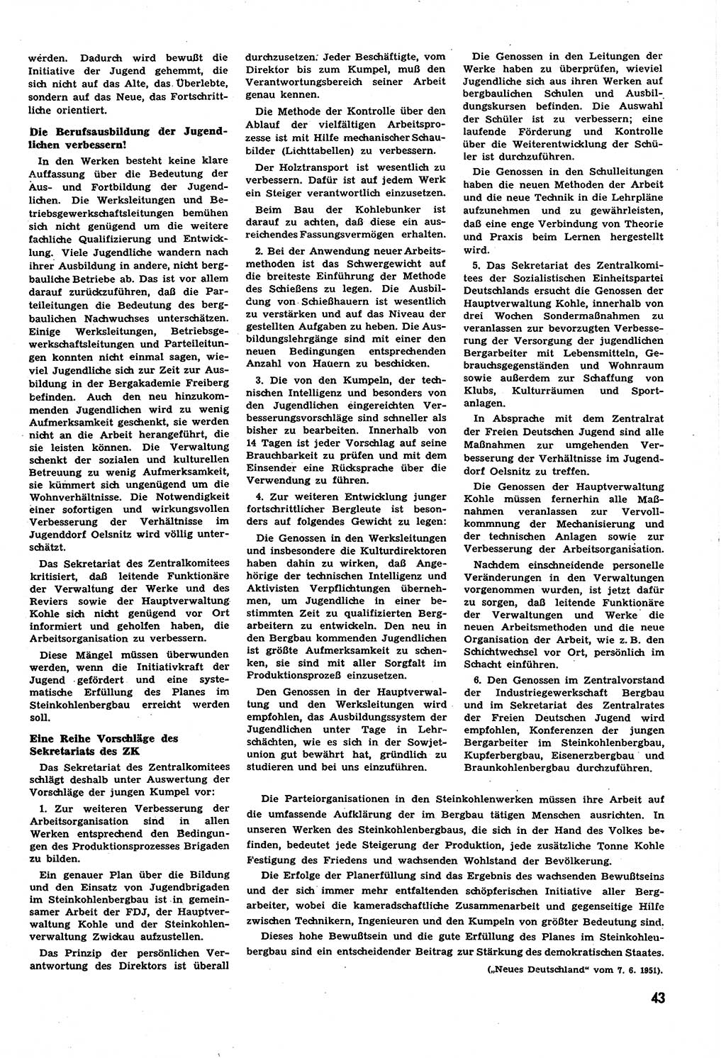 Neuer Weg (NW), Halbmonatsschrift für aktuelle Fragen der Arbeiterbewegung [Zentralkomitee (ZK) Sozialistische Einheitspartei Deutschlands (SED)], 6. Jahrgang [Deutsche Demokratische Republik (DDR)] 1951, Heft 12/43 (NW ZK SED DDR 1951, H. 12/43)